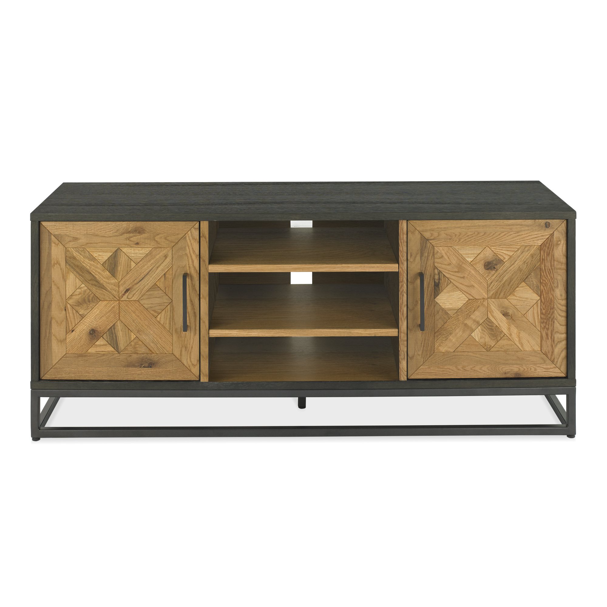 Lowry - Rustic Oak Media Unit with Peppercorn Frame