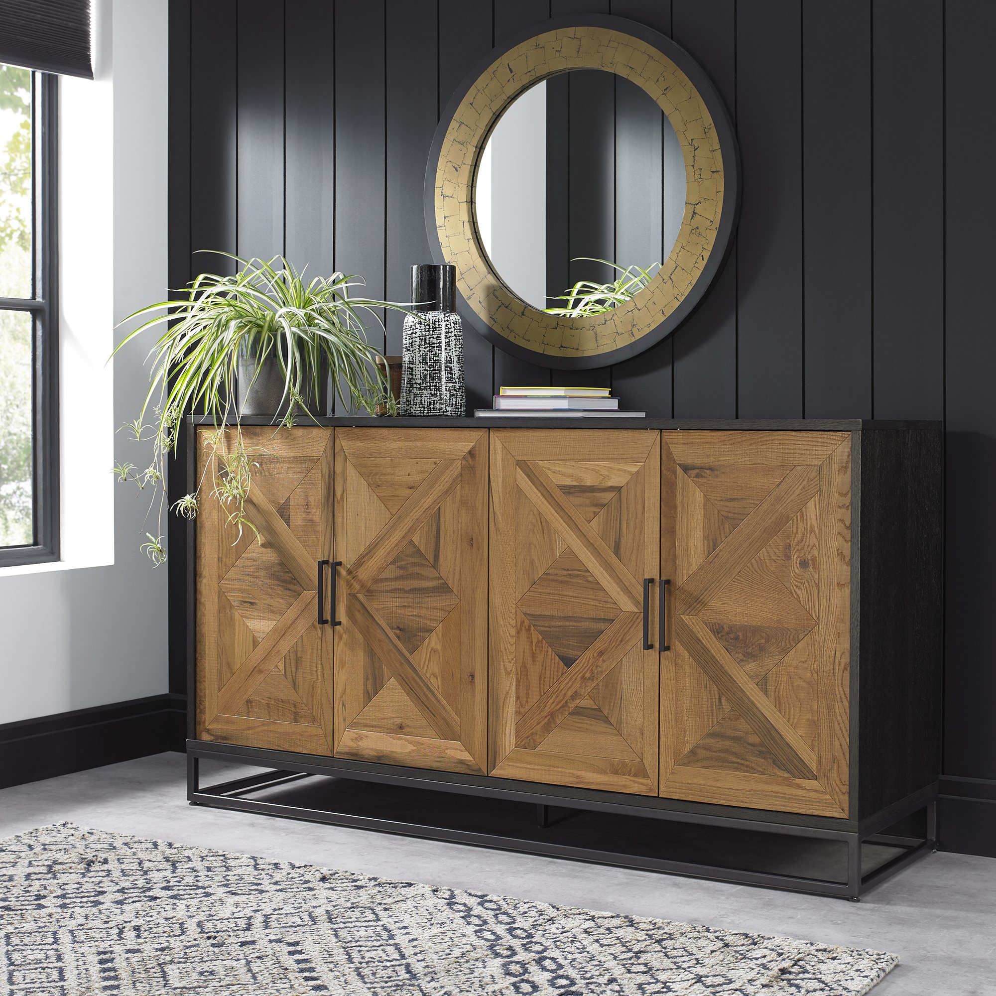 Lowry Rustic Oak & Peppercorn Wide Sideboard