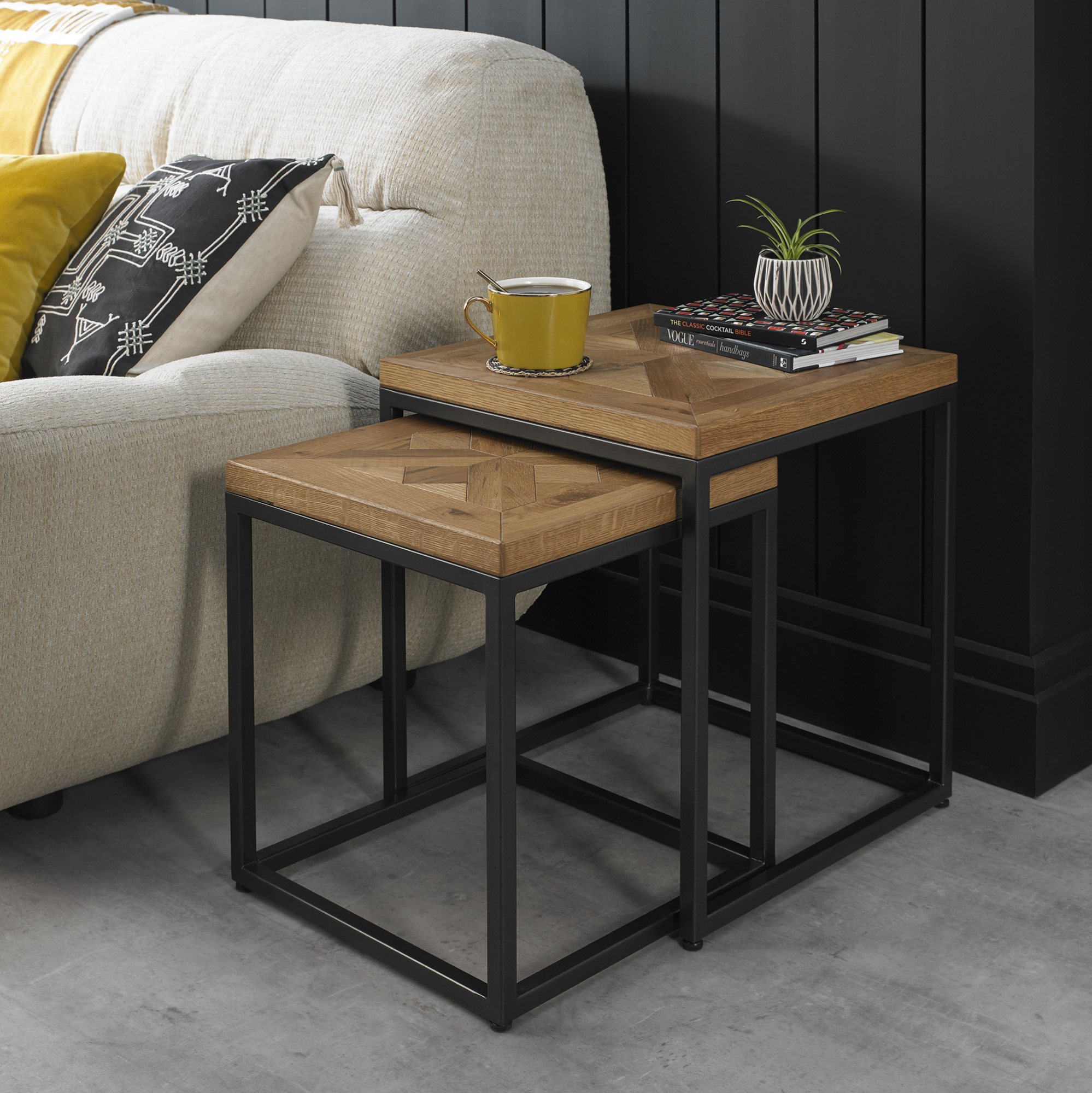 Lowry Rustic Oak & Peppercorn Nest of Tables