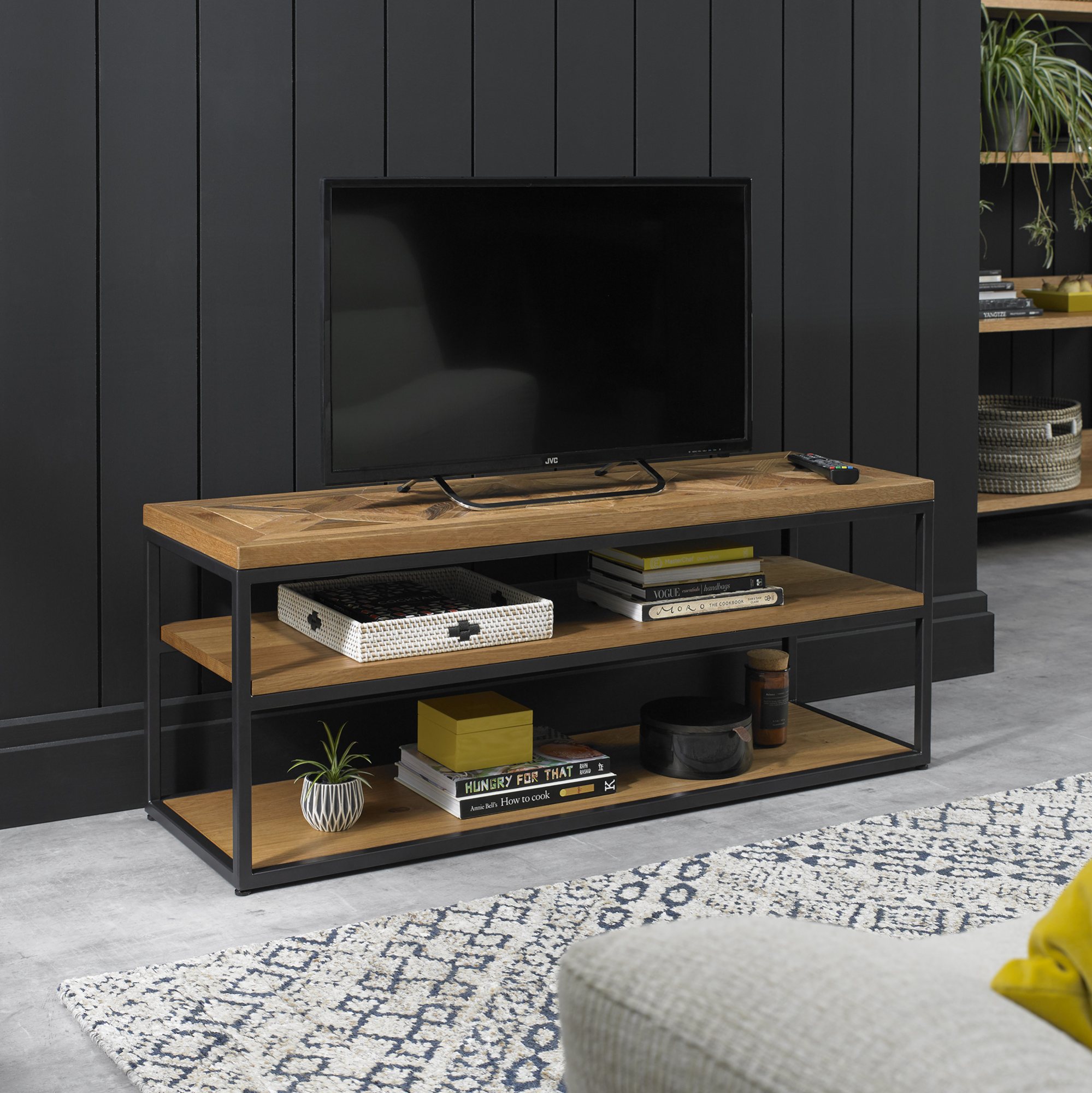 Lowry Rustic Oak & Peppercorn Open Entertainment Unit