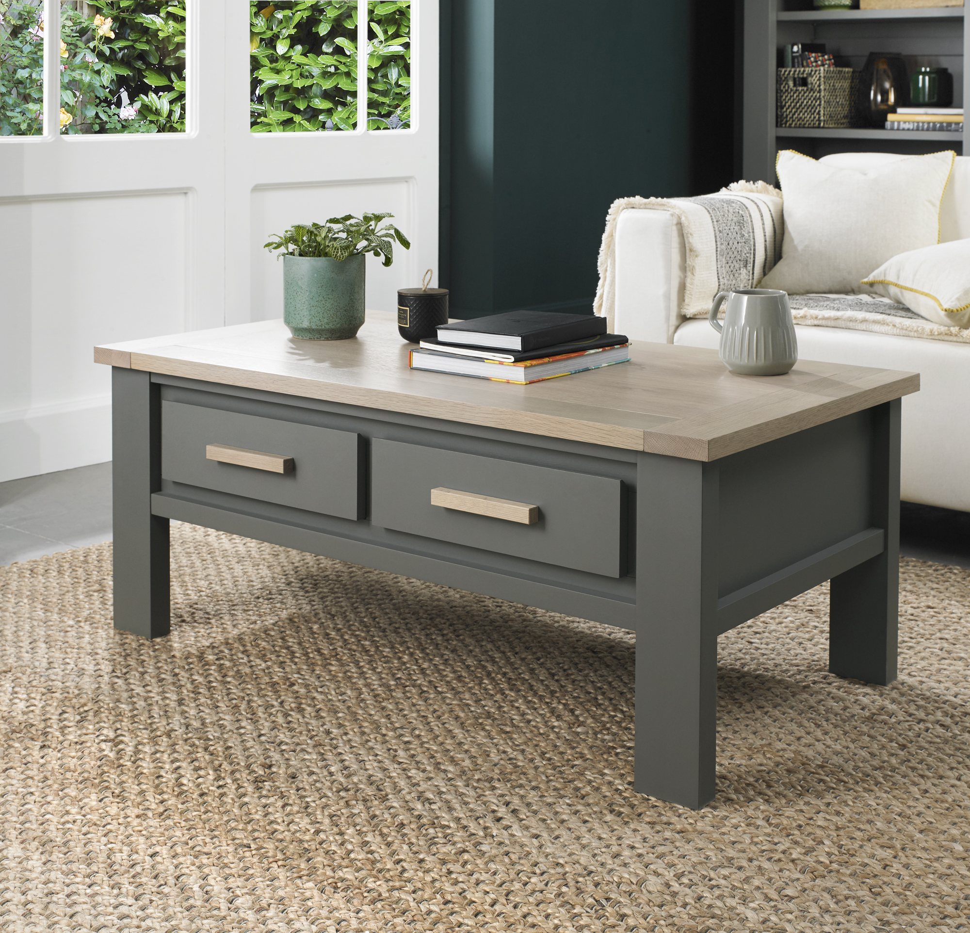 Hopper Dark Grey & Scandi Oak Coffee Table With Drawers