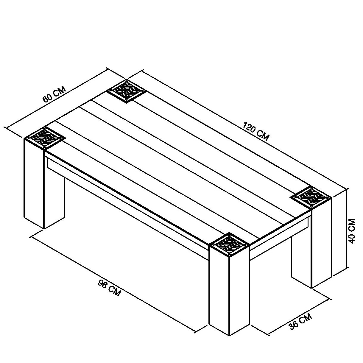 Home Origins Constable Fumed Oak Coffee Table- line drawing