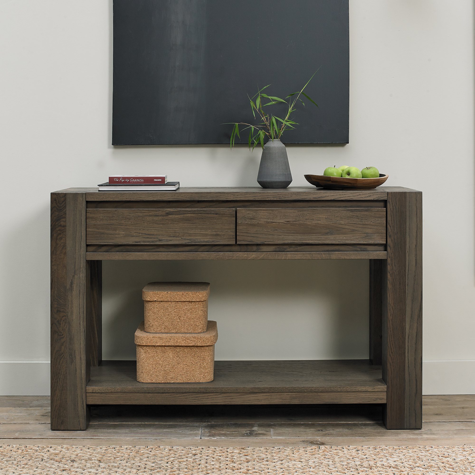 Home Origins Constable Fumed Oak Console Table- feature