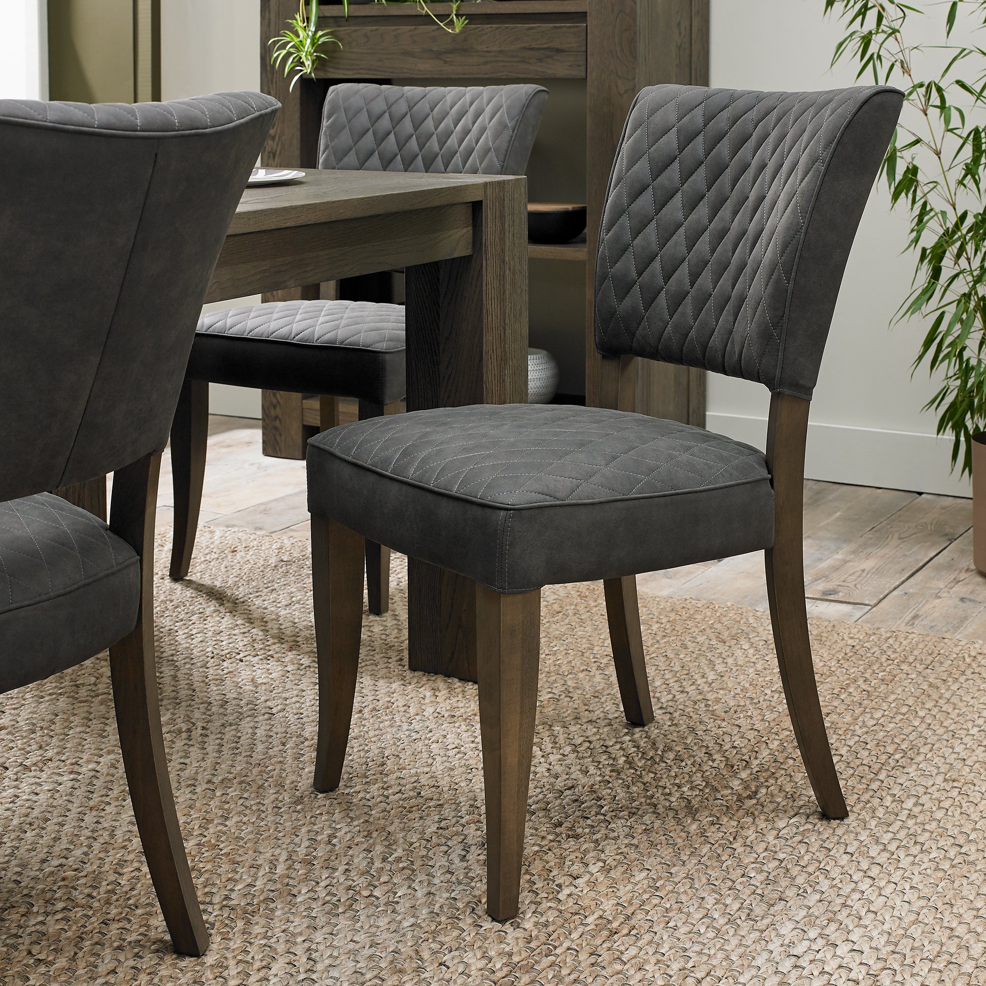 Home Origins Constable Fumed Oak Upholstered Chair- Dark Grey Fabric- feature shot