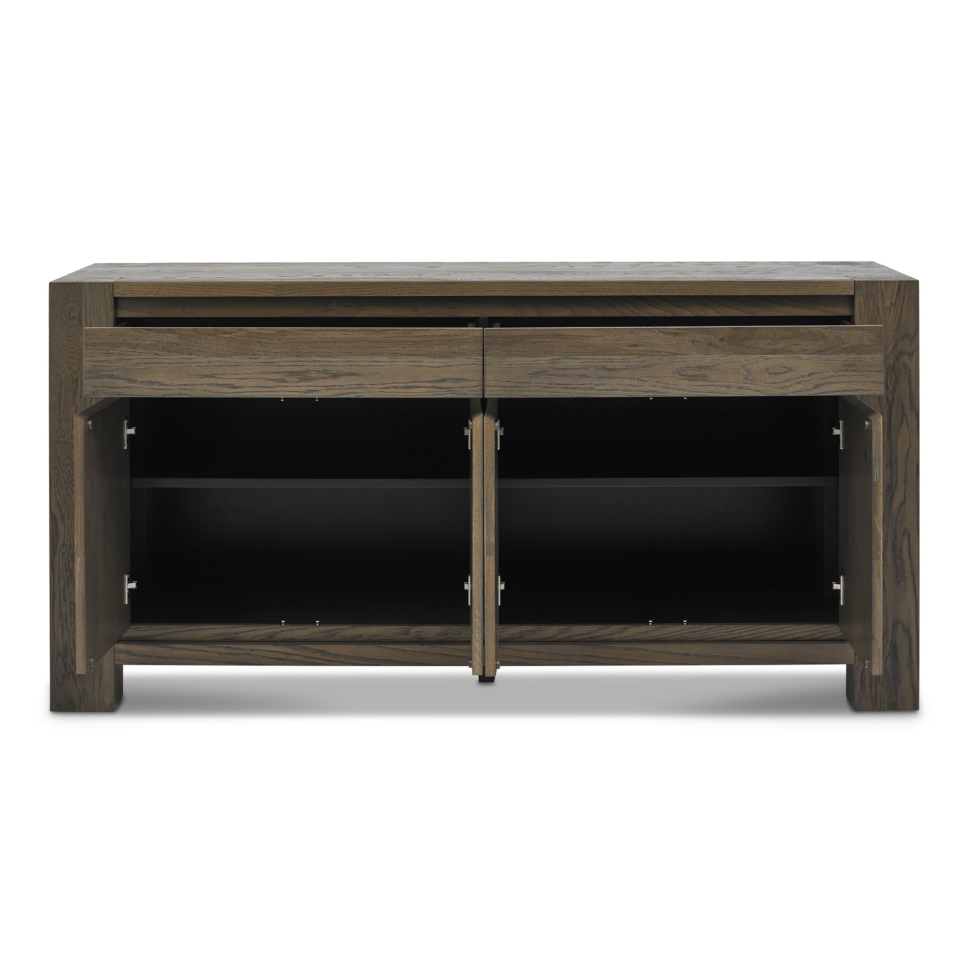 Home Origins Constable Fumed Oak Wide Sideboard- open cabinets