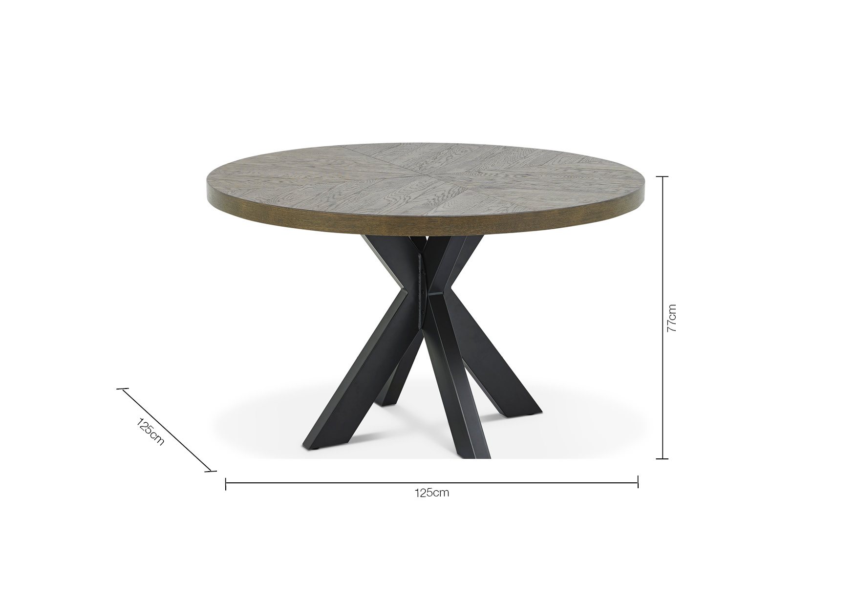 Home Origins Bosco Fumed Oak 4 Seat Circular Dining Table- line drawing