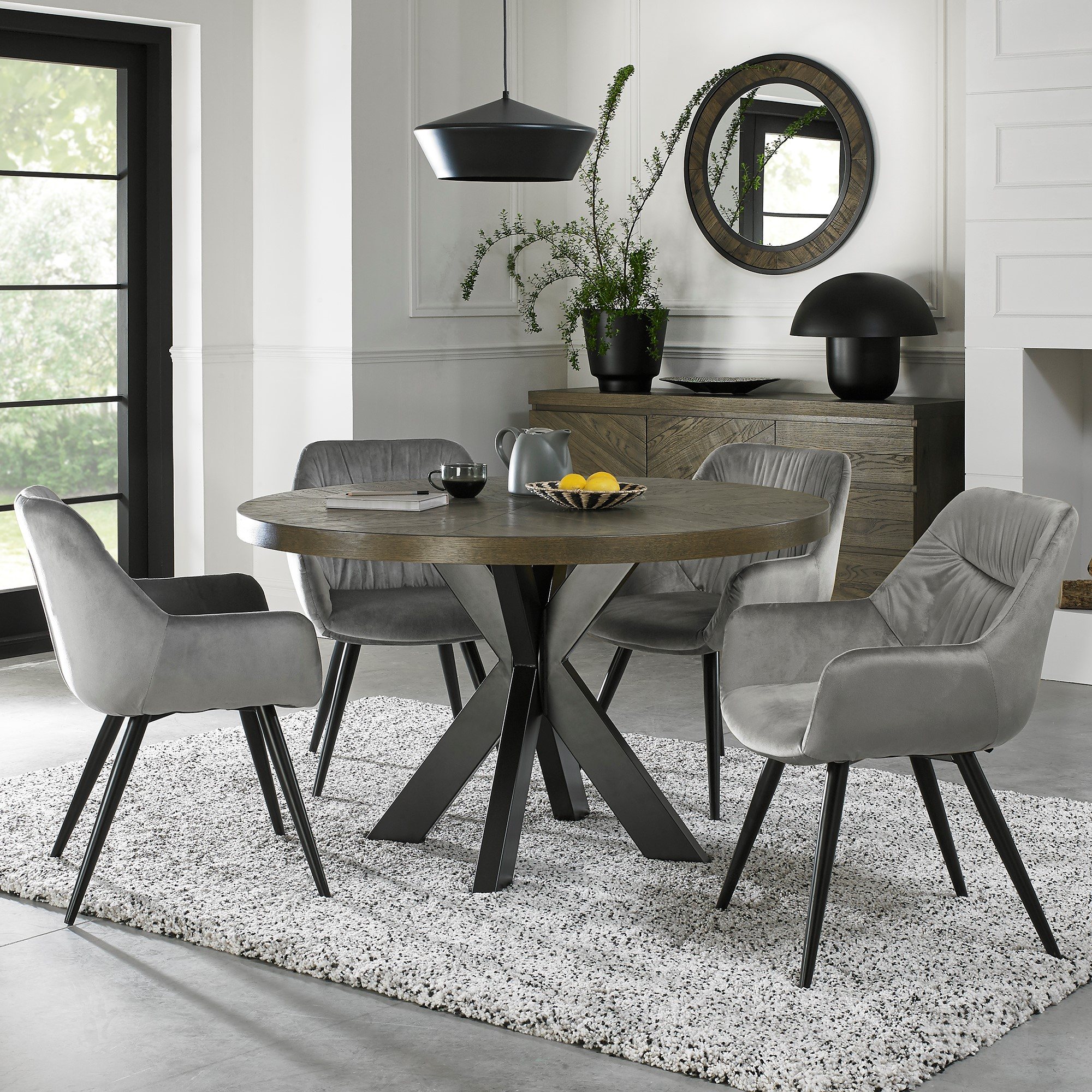 Home Origins Bosco Fumed Oak 4 Seat Circular Dining Table- feature