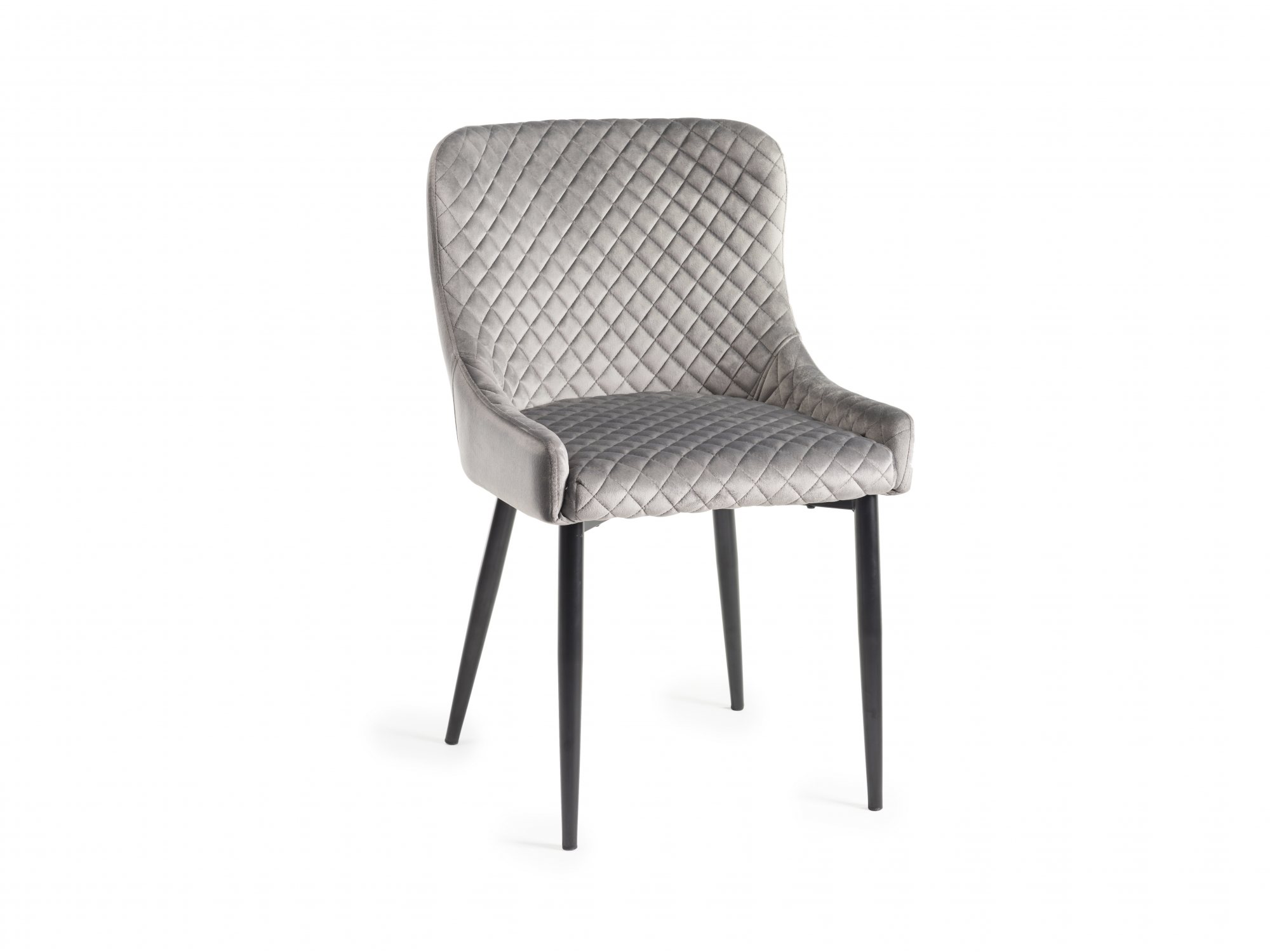 Home Origins Cezanne upholstered dining chair with sand black powder coated legs- grey velvet fabric- front angle shot