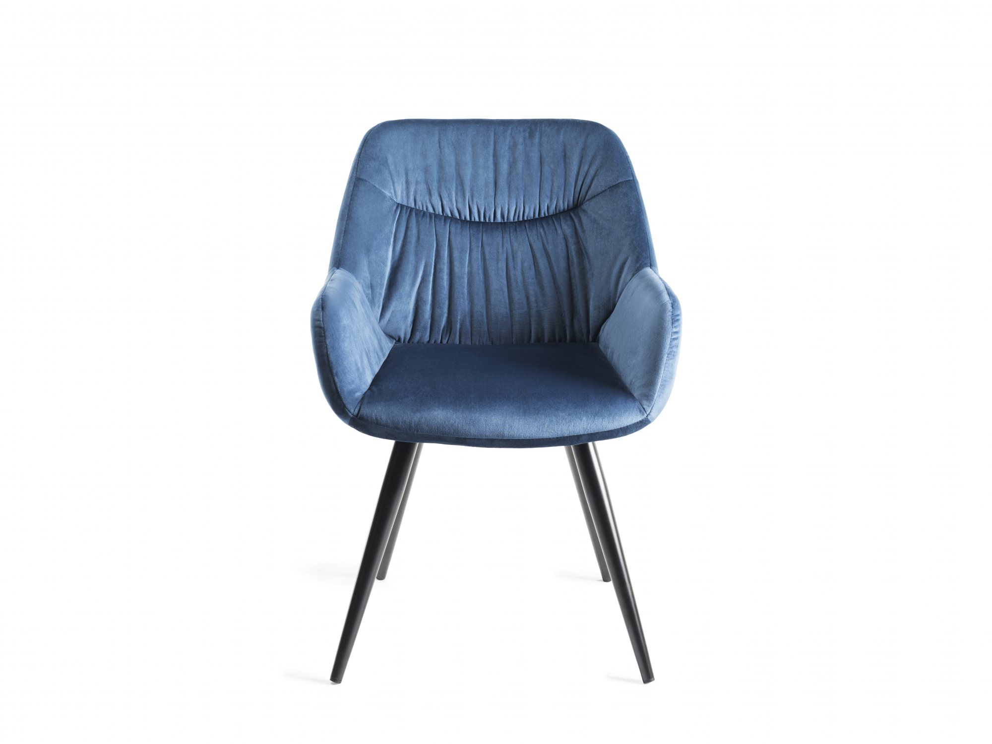 Home Origins Dali upholstered dining chair with sand black powder coated legs- petrol blue velvet fabric- front on