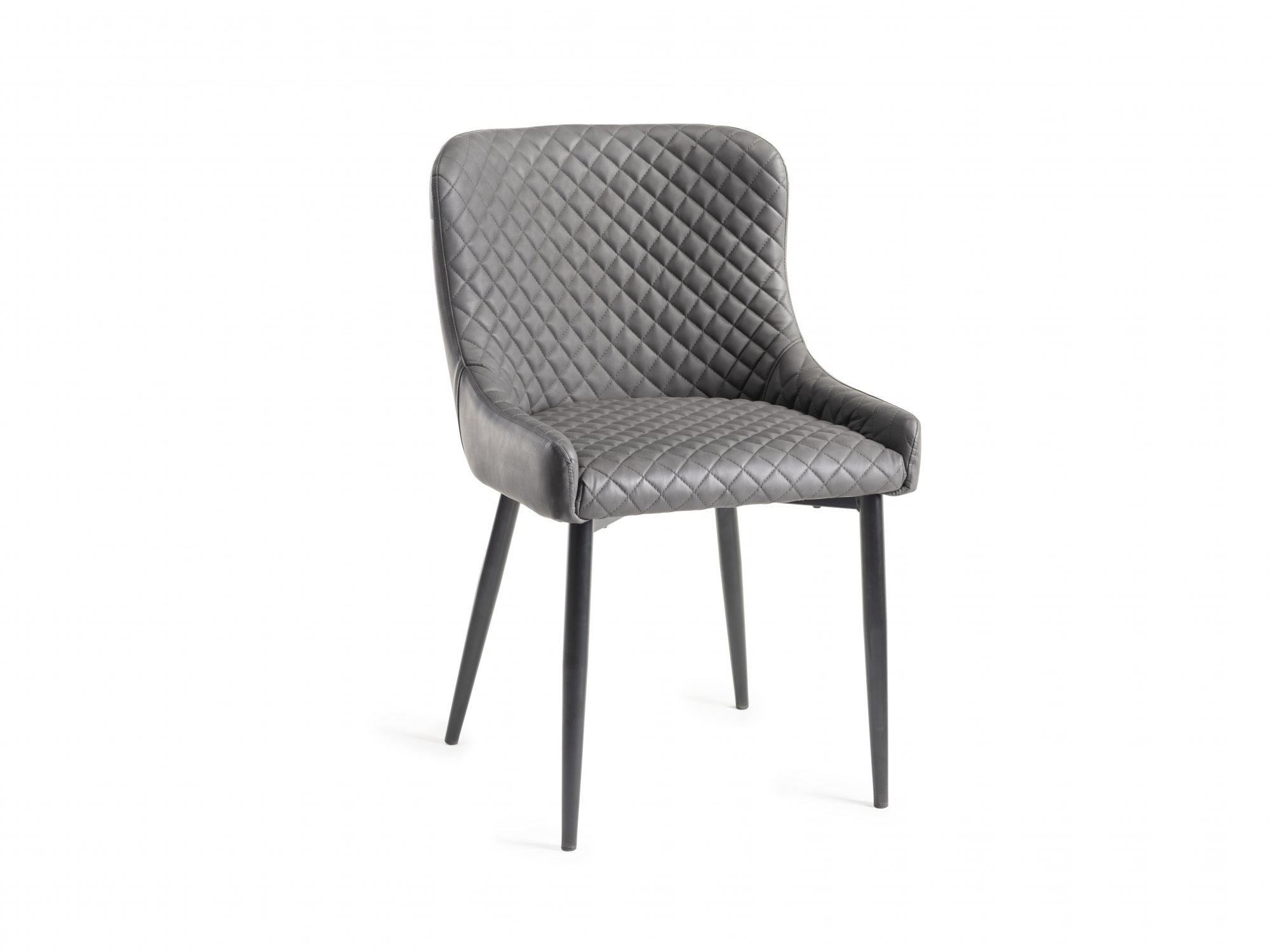 Home Origins Cezanne upholstered dining chair with sand black powder coated legs- dark grey faux leather- front angle shot