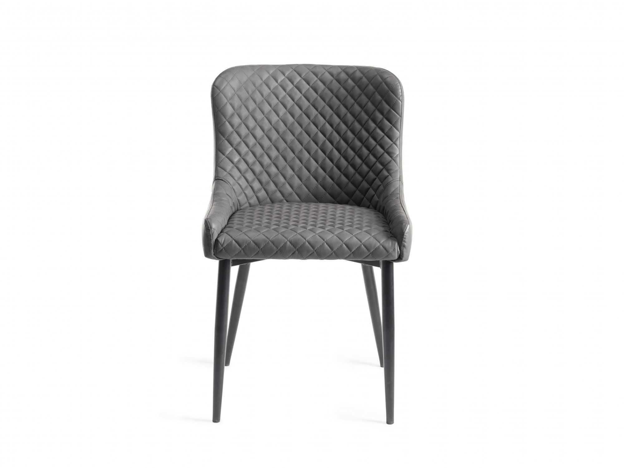 Home Origins Cezanne upholstered dining chair with sand black powder coated legs- dark grey faux leather- front on