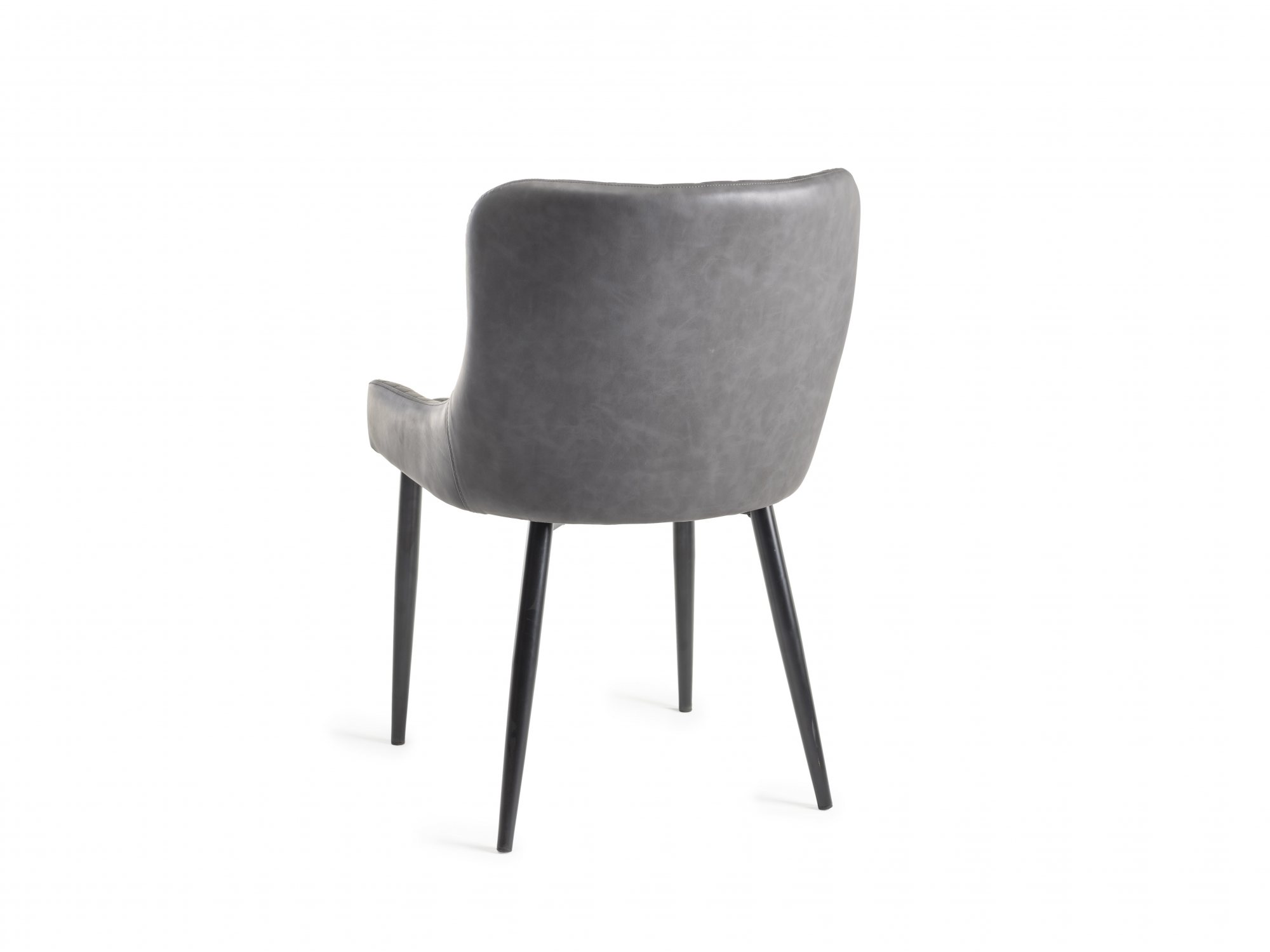 Home Origins Cezanne upholstered dining chair with sand black powder coated legs- dark grey faux leather- back angle shot
