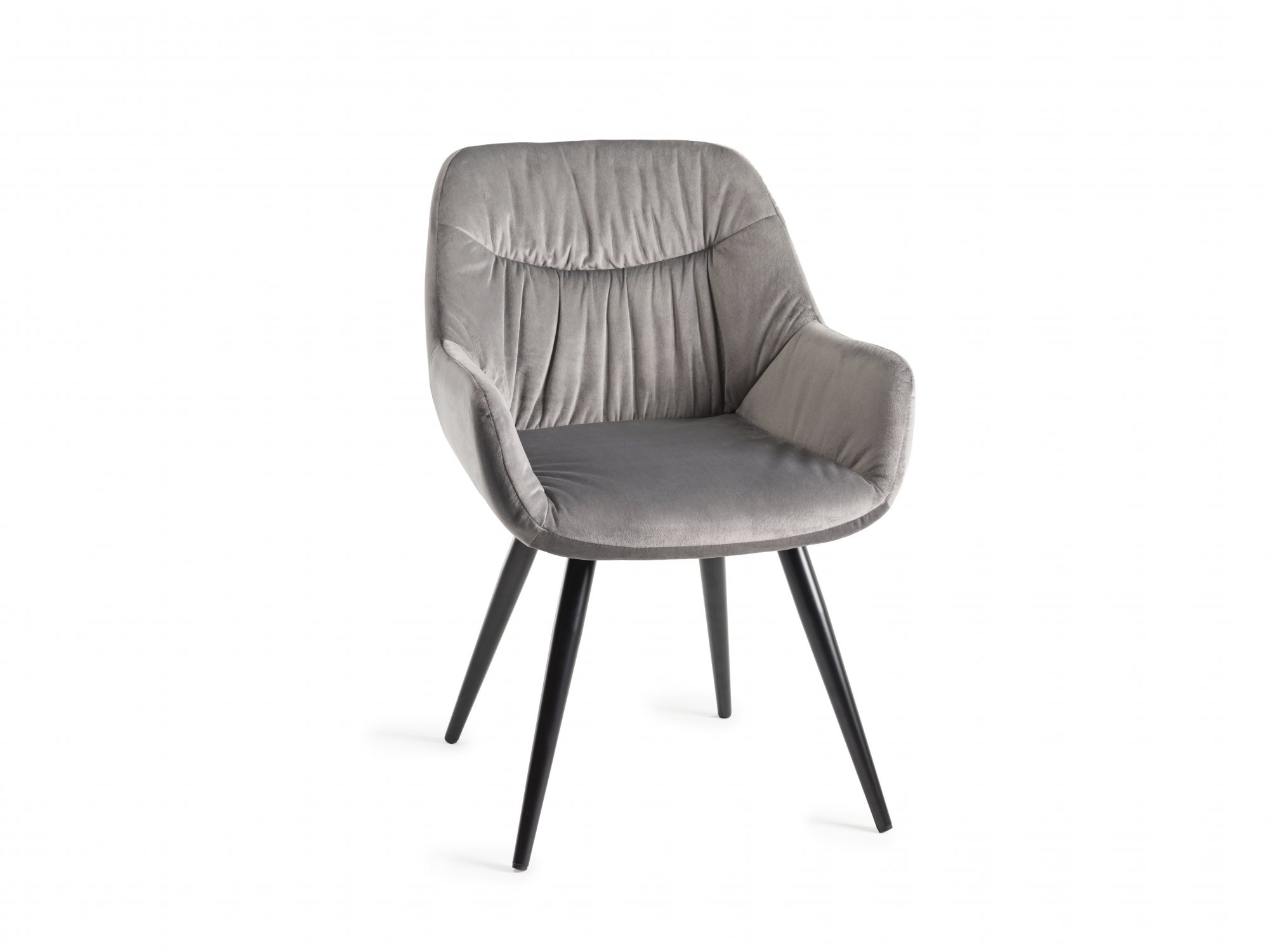 Home Origins Dali upholstered dining chair with sand black powder coated legs- grey velvet fabric- front angle shot