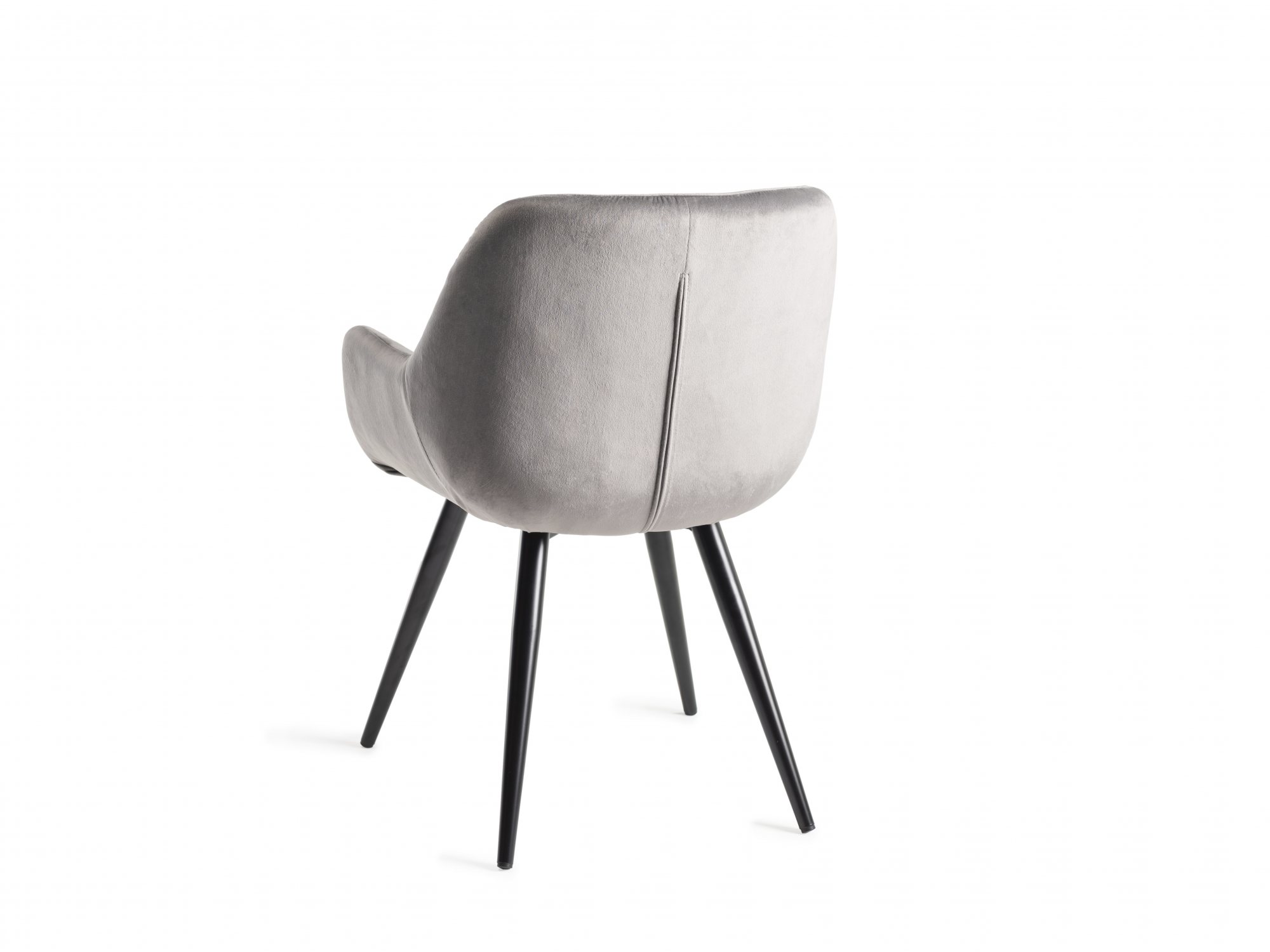 Home Origins Dali upholstered dining chair with sand black powder coated legs- grey velvet fabric- back angle shot