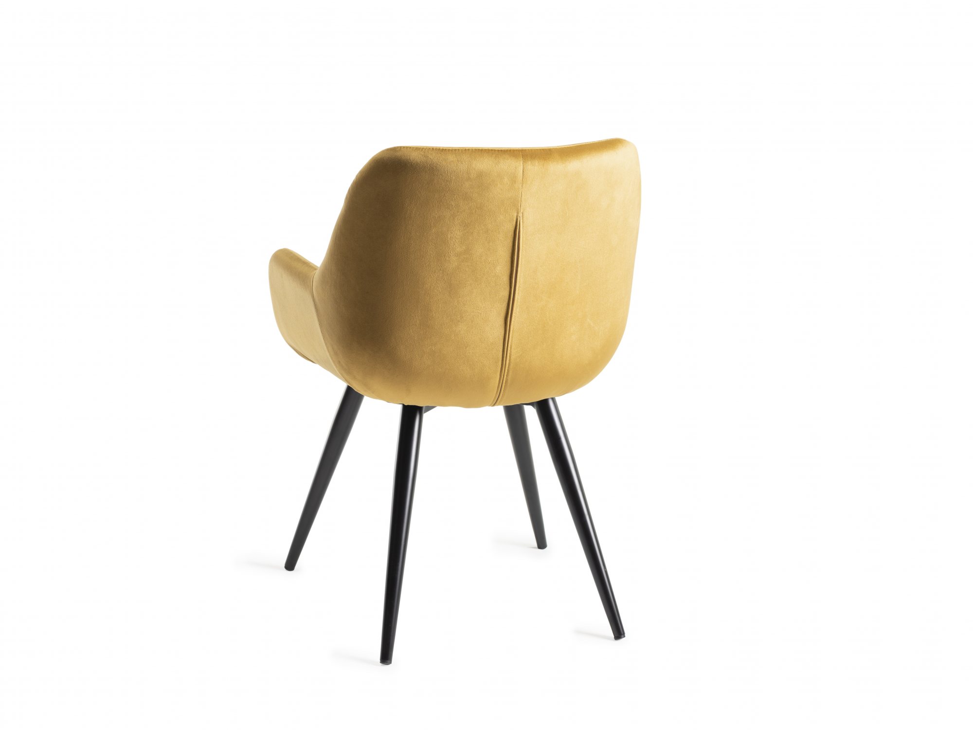 Home Origins Dali upholstered dining chair with sand black powder coated legs- mustard velvet fabric- back angle shot