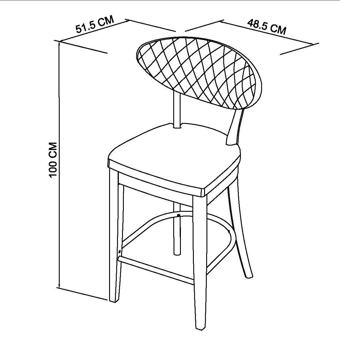 Home Origins Bosco Fumed Oak Upholstered Bar Stool- Old West Vintage Bonded Leather- Pair- line drawing
