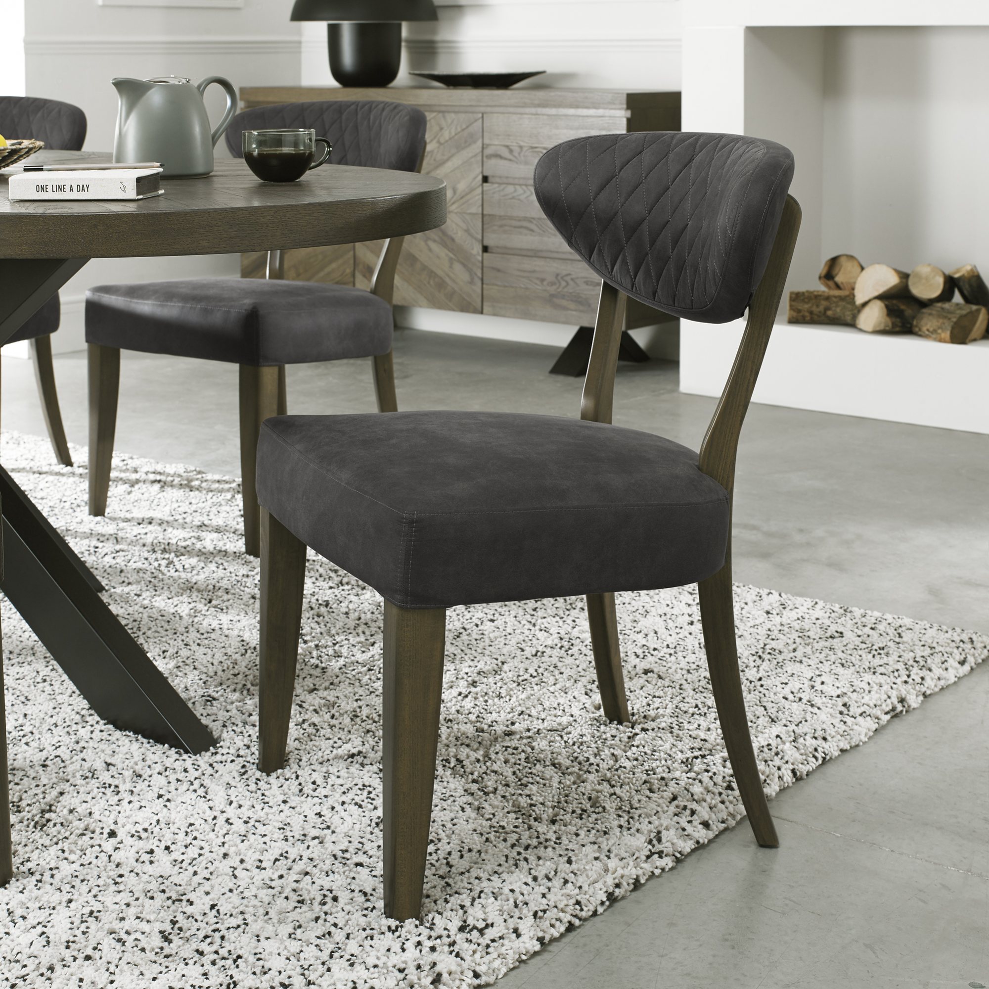 Home Origins Bosco Fumed Oak Upholstered Chair- Dark Grey Fabric- feature