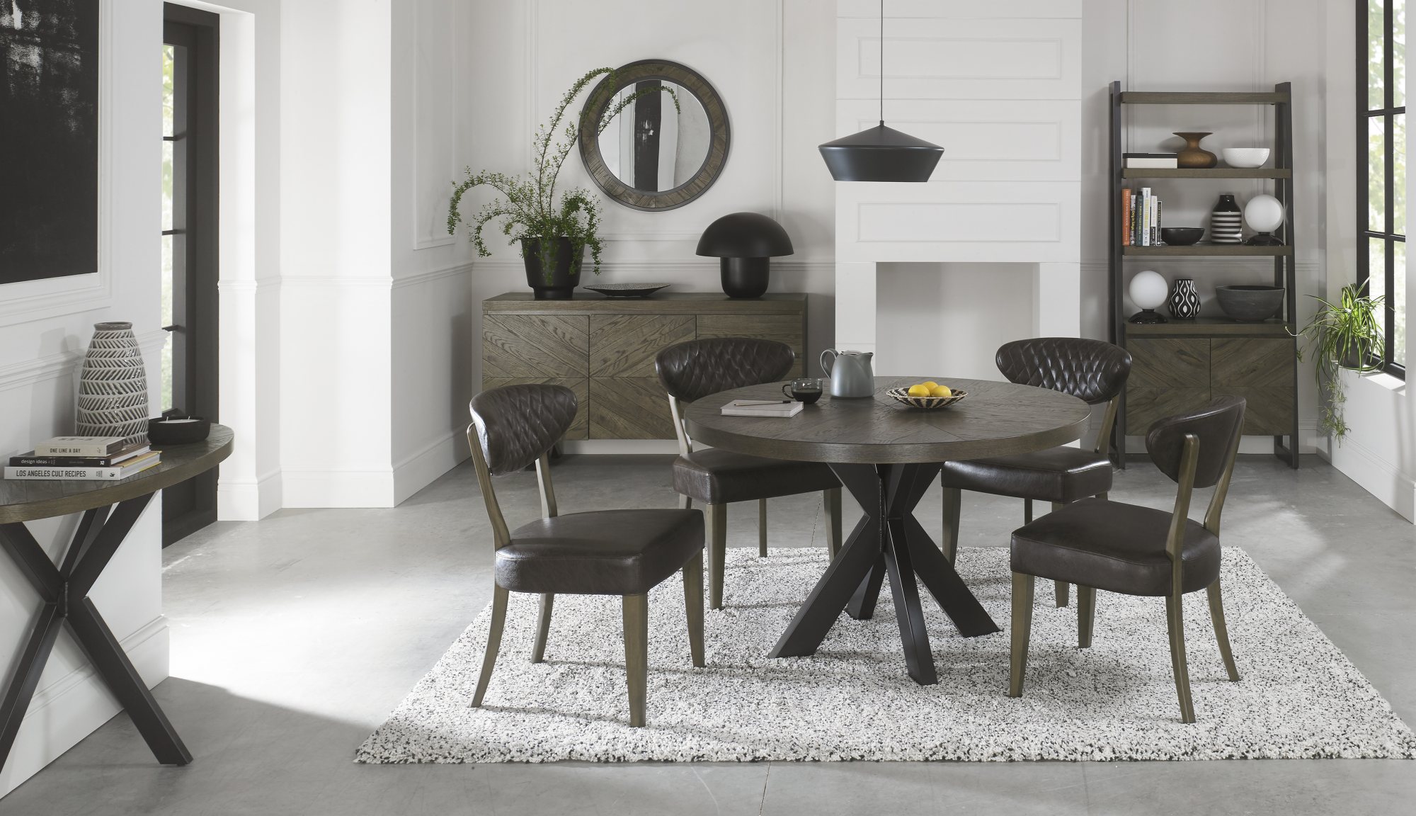 Home Origins Bosco Fumed Oak Upholstered Chair- Old West Vintage- 4 seater table