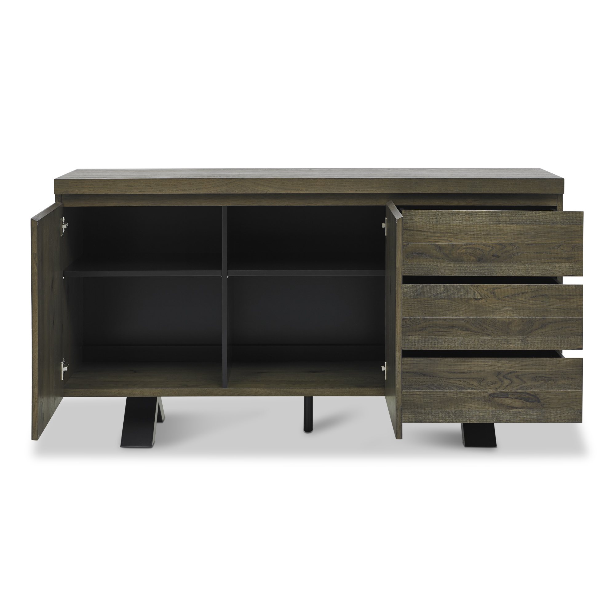Home Origins Bosco Fumed Oak Wide Sideboard- open cabinets