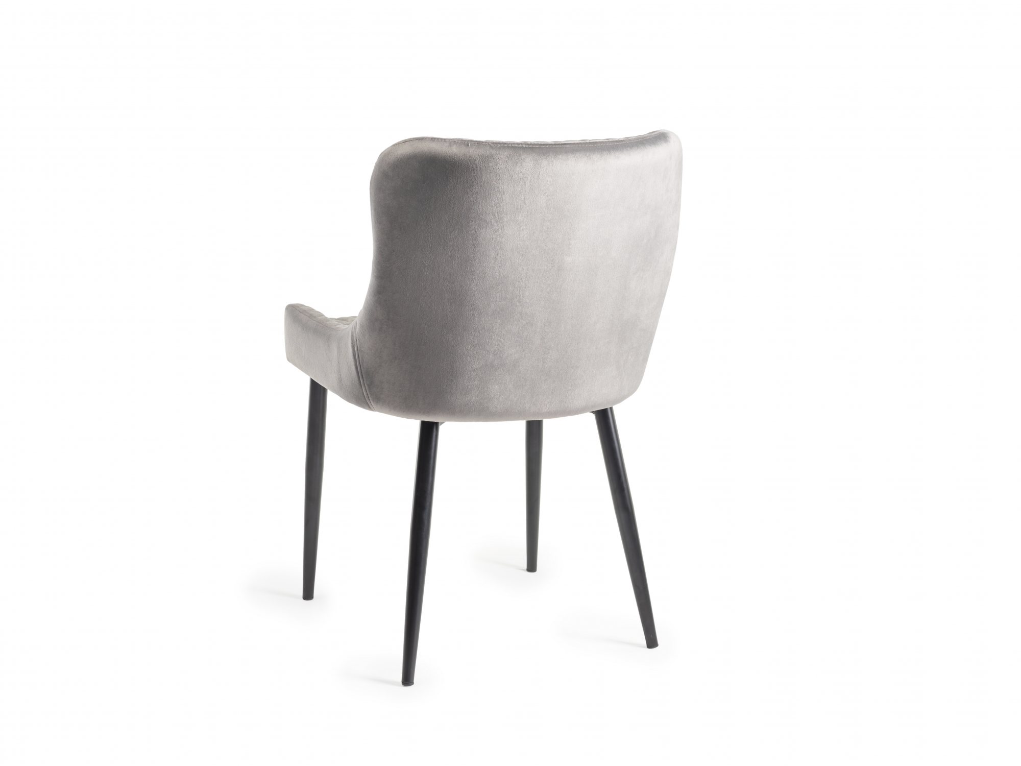 Home Origins Cezanne upholstered dining chair with sand black powder coated legs- grey velvet fabric- back angle shot