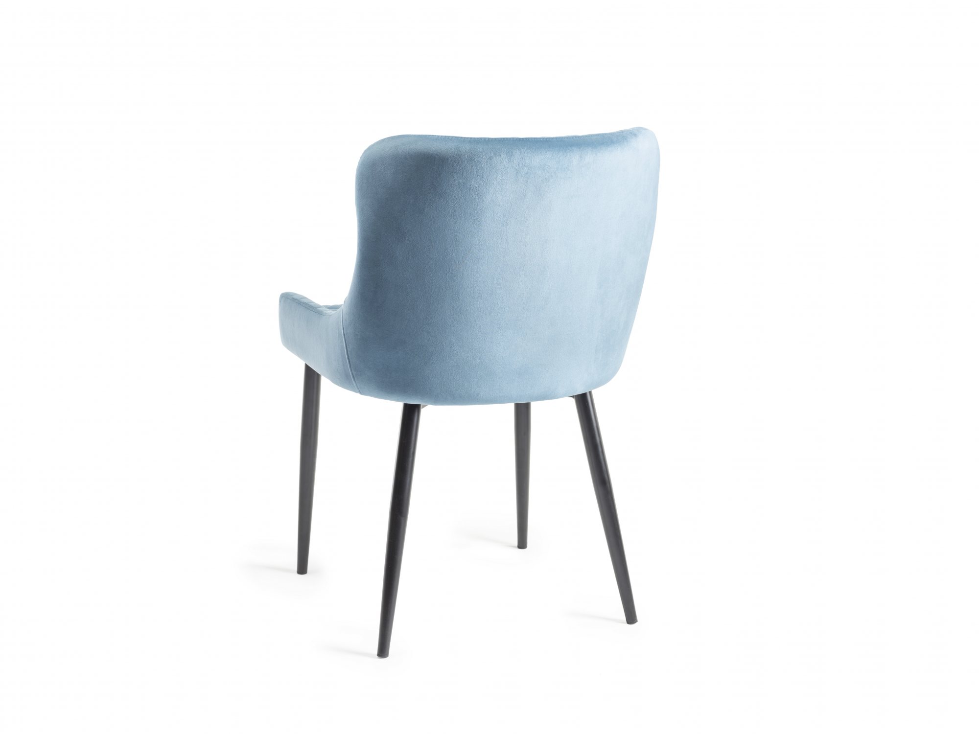Home Origins Cezanne upholstered dining chair with sand black powder coated legs- petrol blue velvet fabric- back angle sh