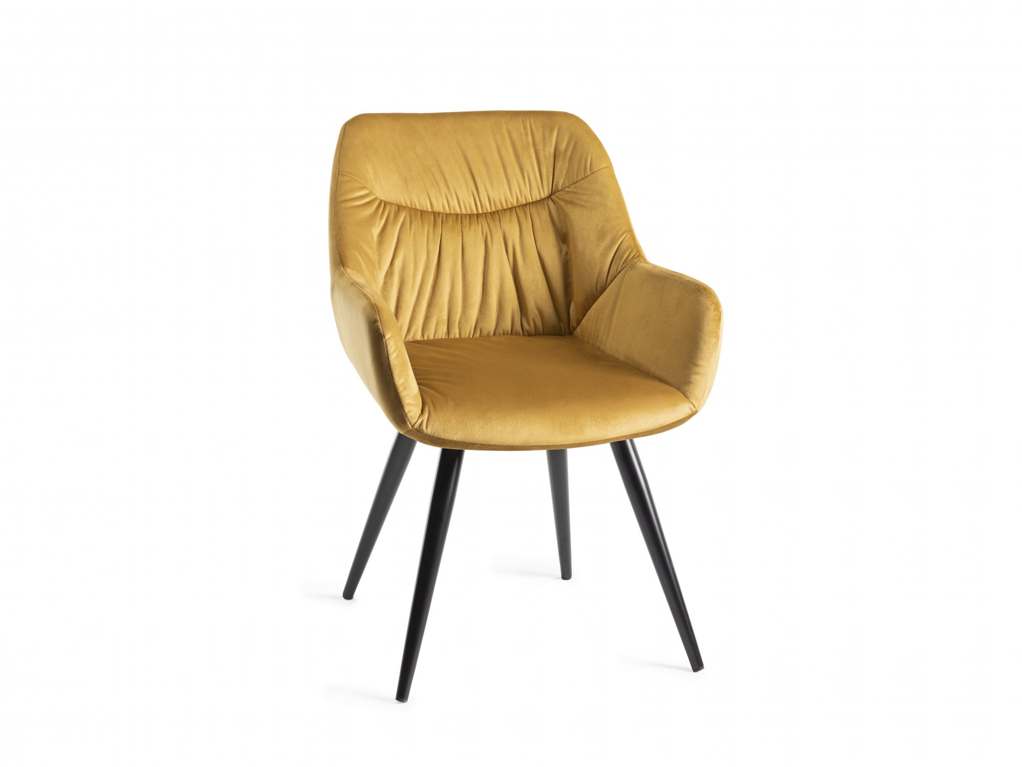 Home Origins Dali upholstered dining chair with sand black powder coated legs- mustard velvet fabric- front angle shot
