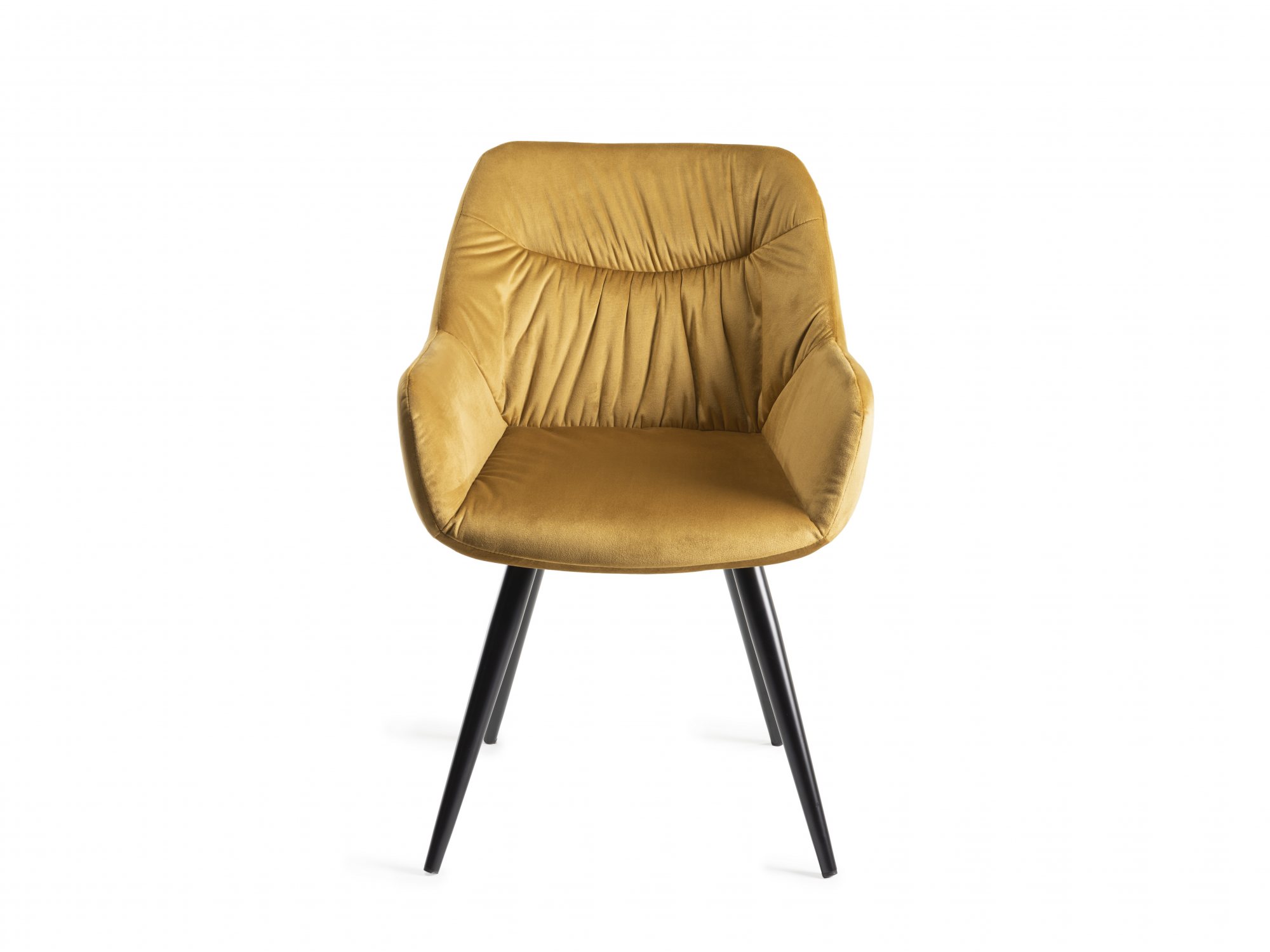 Home Origins Dali upholstered dining chair with sand black powder coated legs- mustard velvet fabric- front on