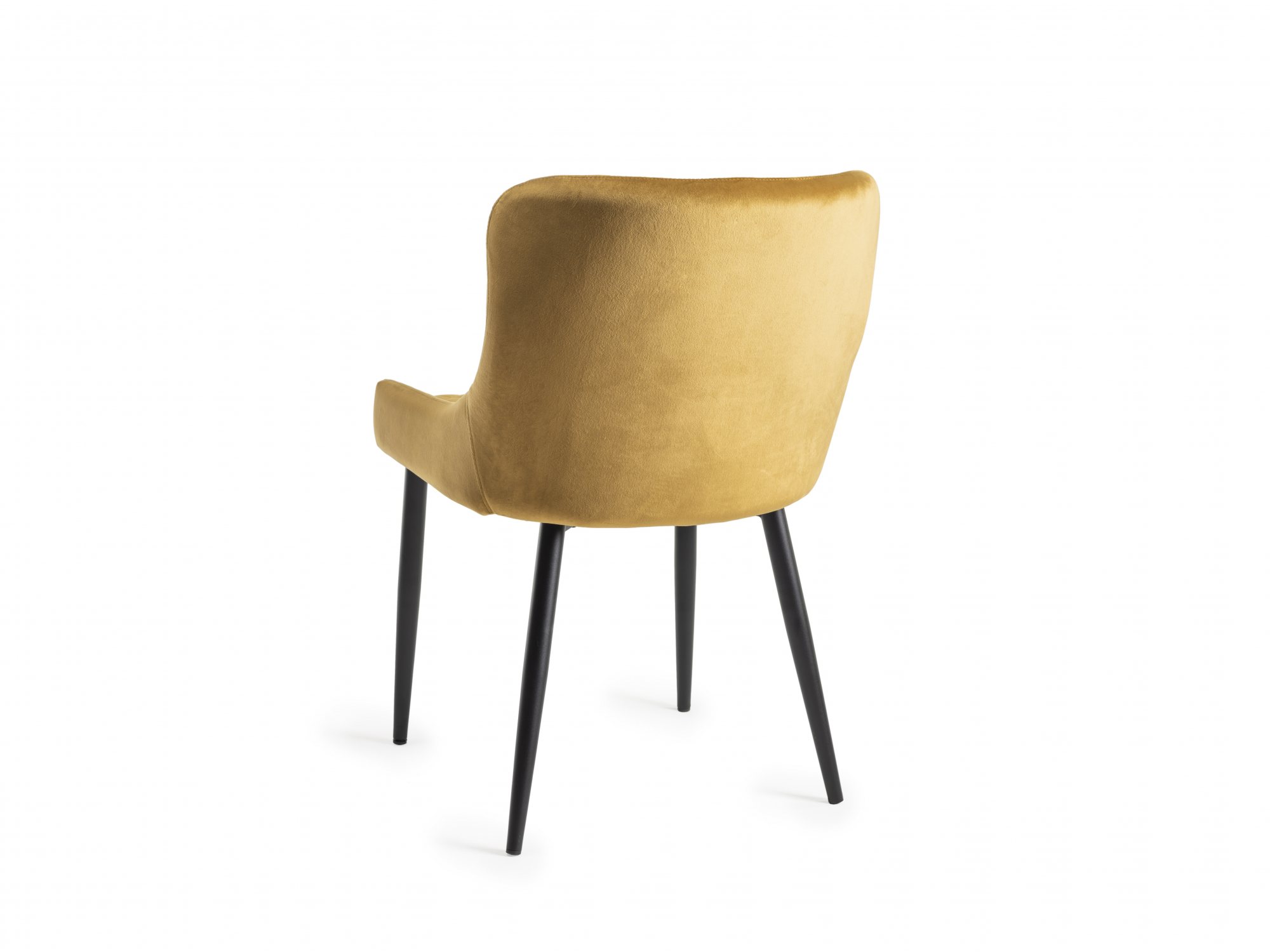 Home Origins Cezanne upholstered dining chair with sand black powder coated legs- mustard velvet fabric- back angle shot