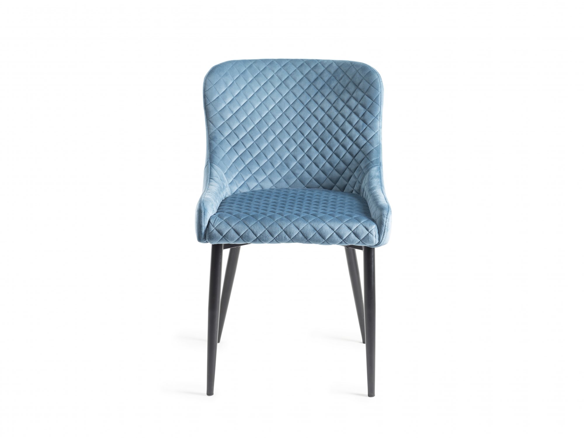 Home Origins Cezanne upholstered dining chair with sand black powder coated legs- petrol blue velvet fabric- front on