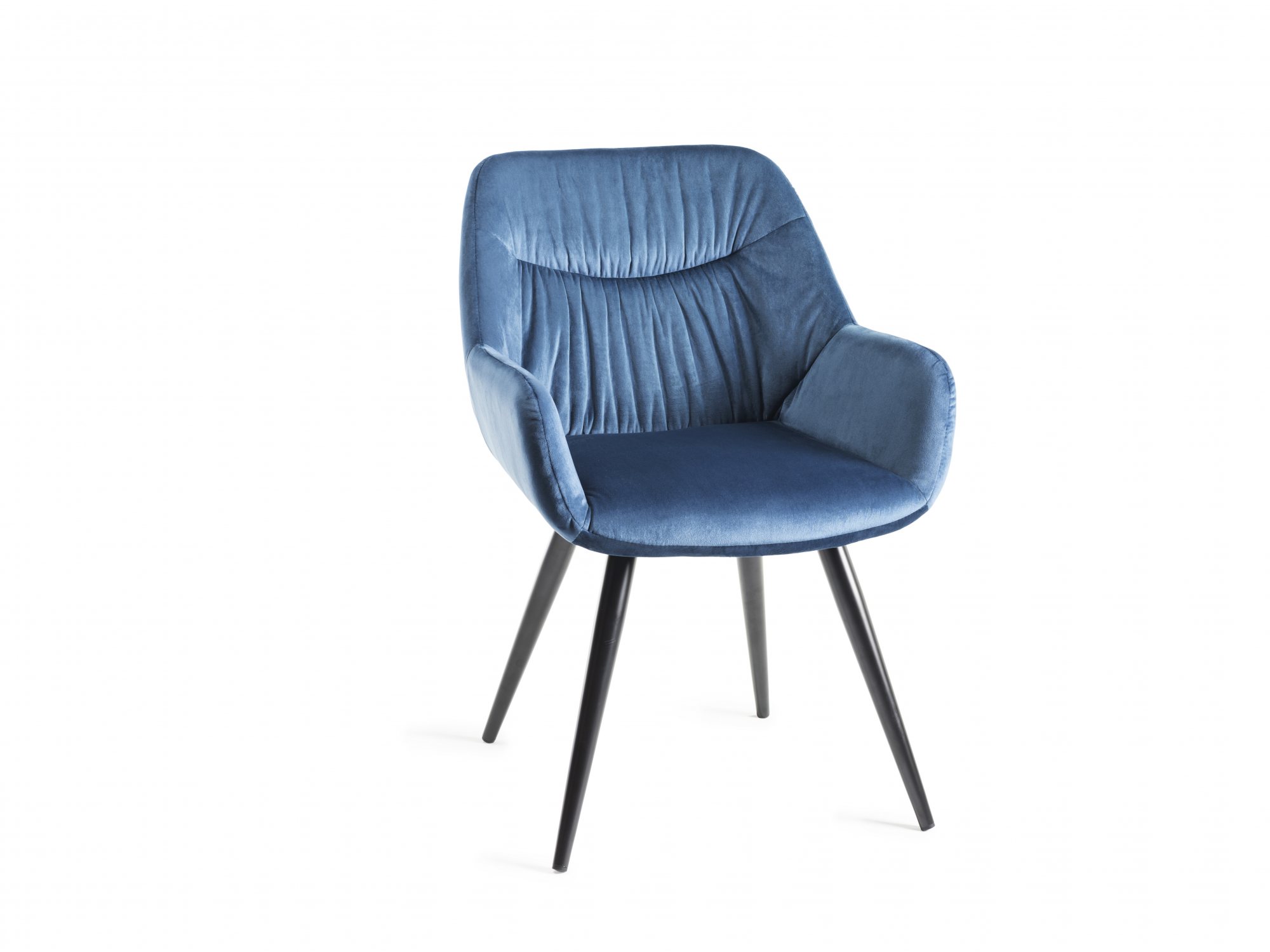 Home Origins Dali upholstered dining chair with sand black powder coated legs- petrol blue velvet fabric- front angle shot