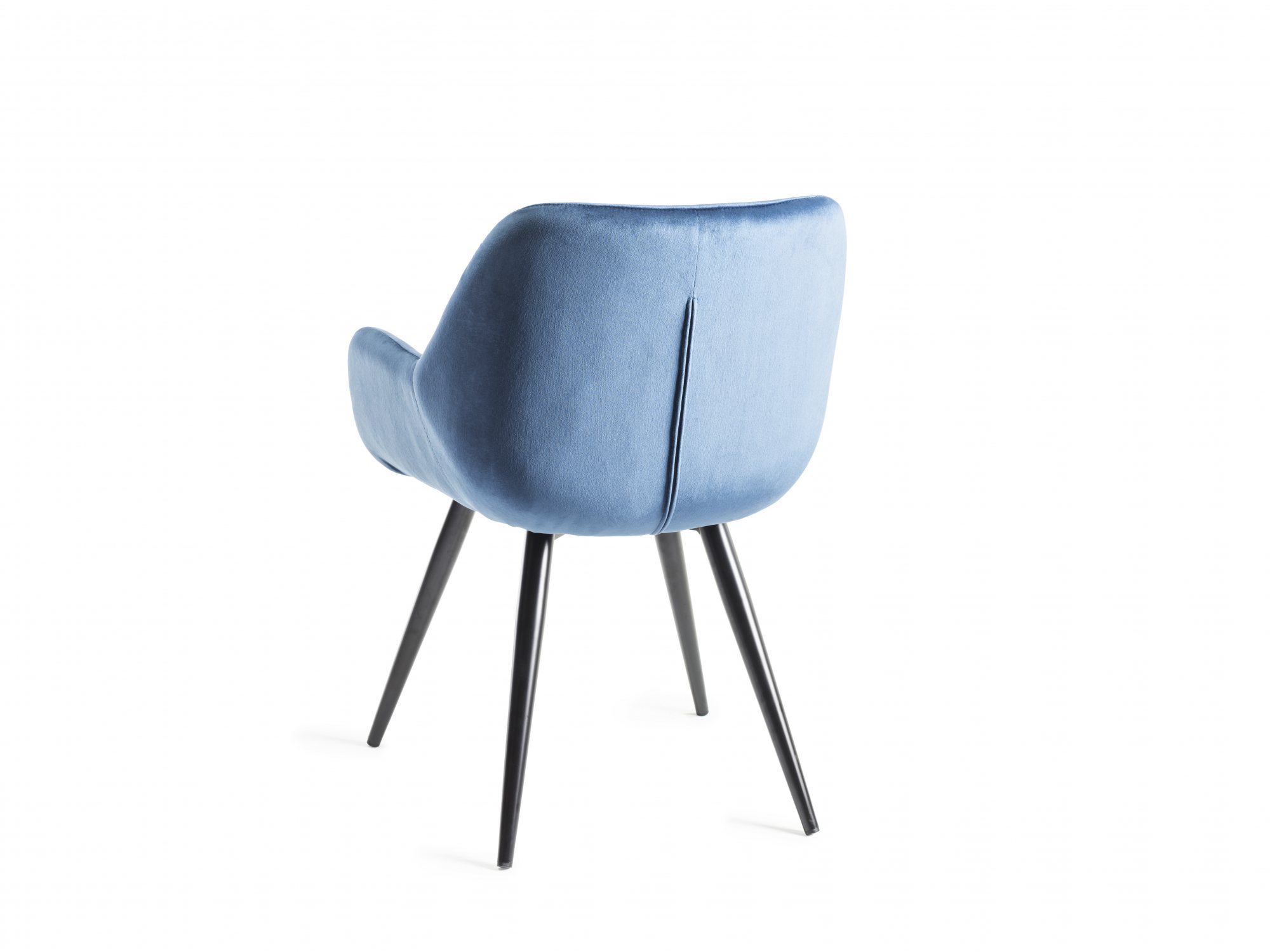Home Origins Dali upholstered dining chair with sand black powder coated legs- petrol blue velvet fabric- back angle shot