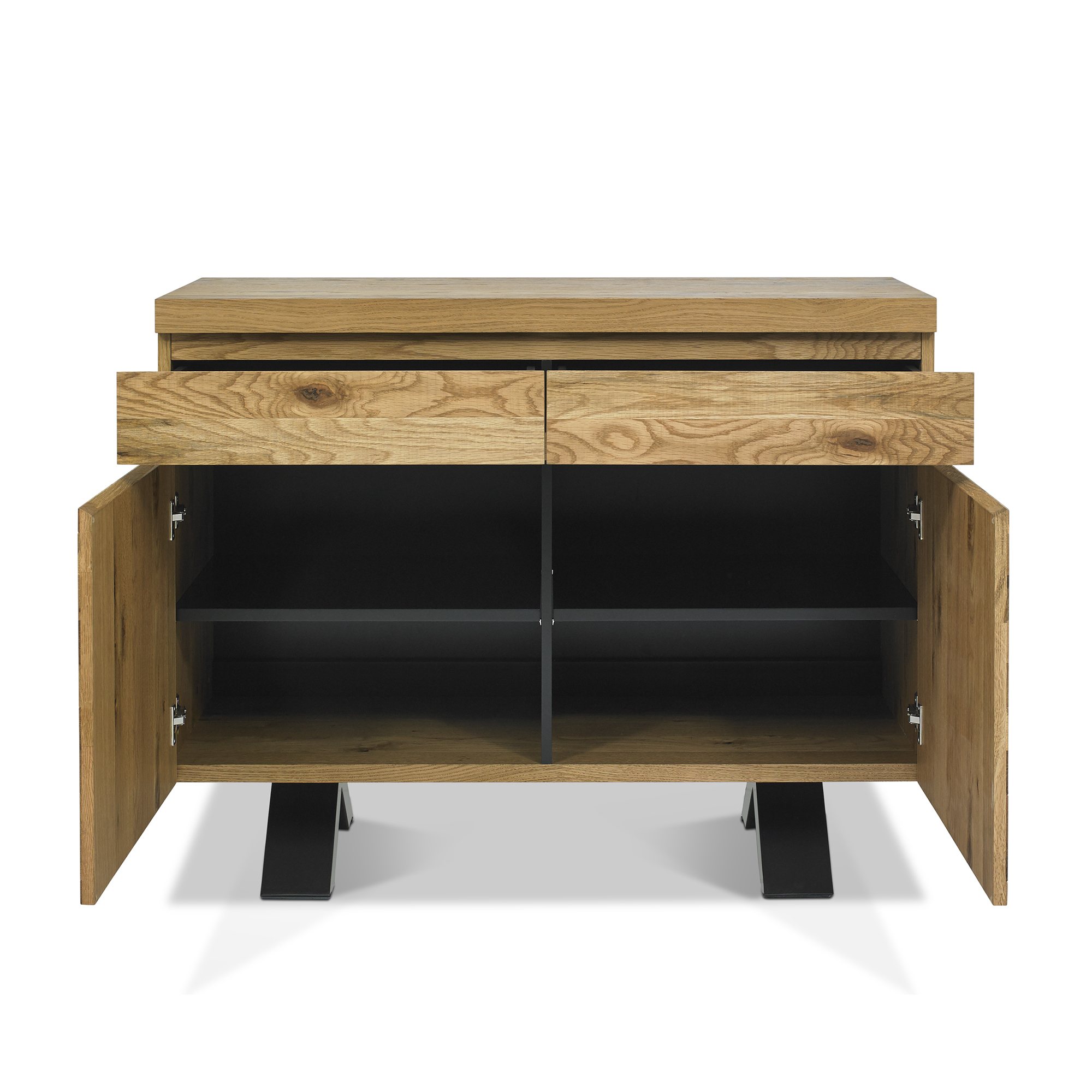 Home Origins Bosco Rustic Oak Narrow Sideboard- open cabinets