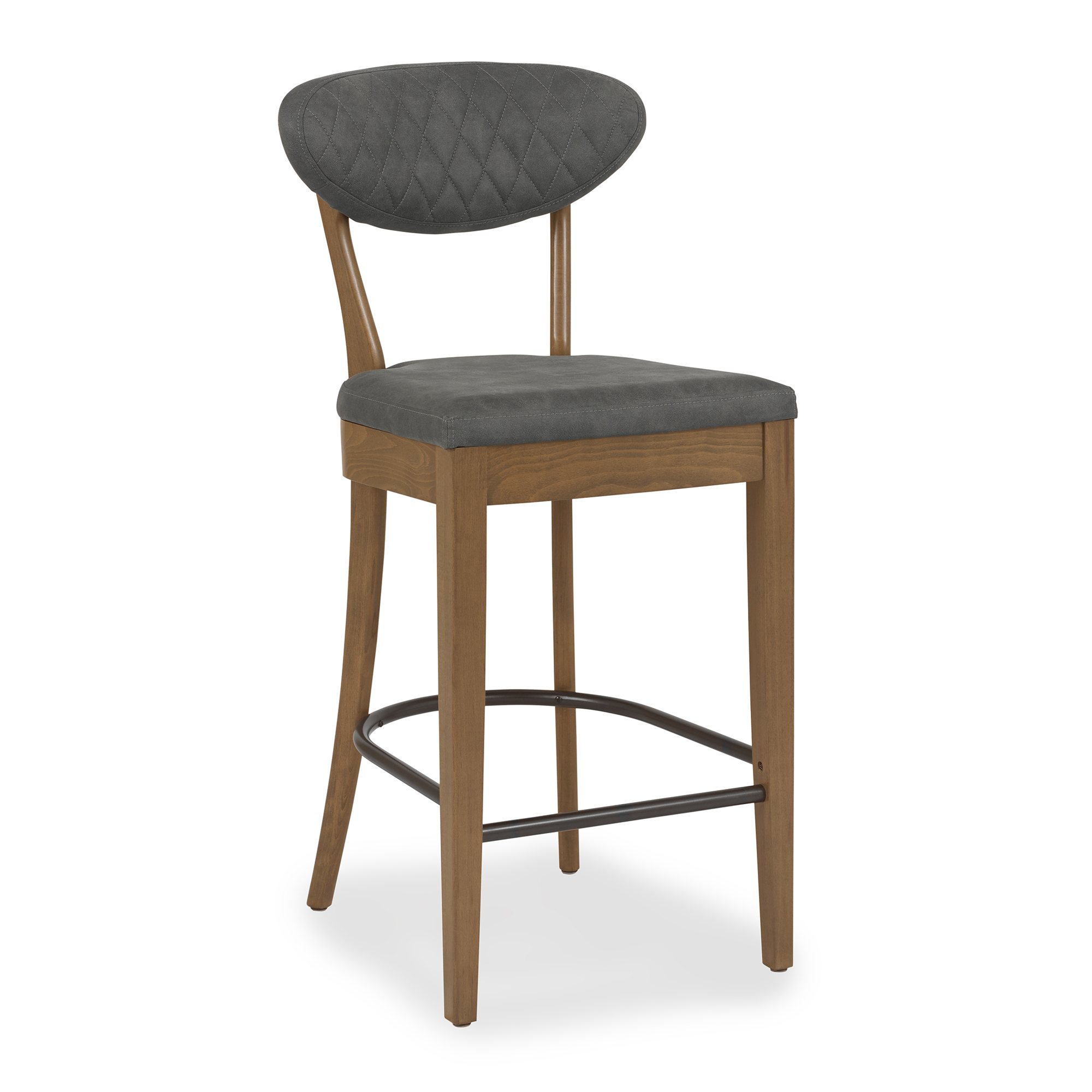 Home Origins Bosco Rustic Oak Upholstered Barstool- Dark Grey Fabric- front angle shot