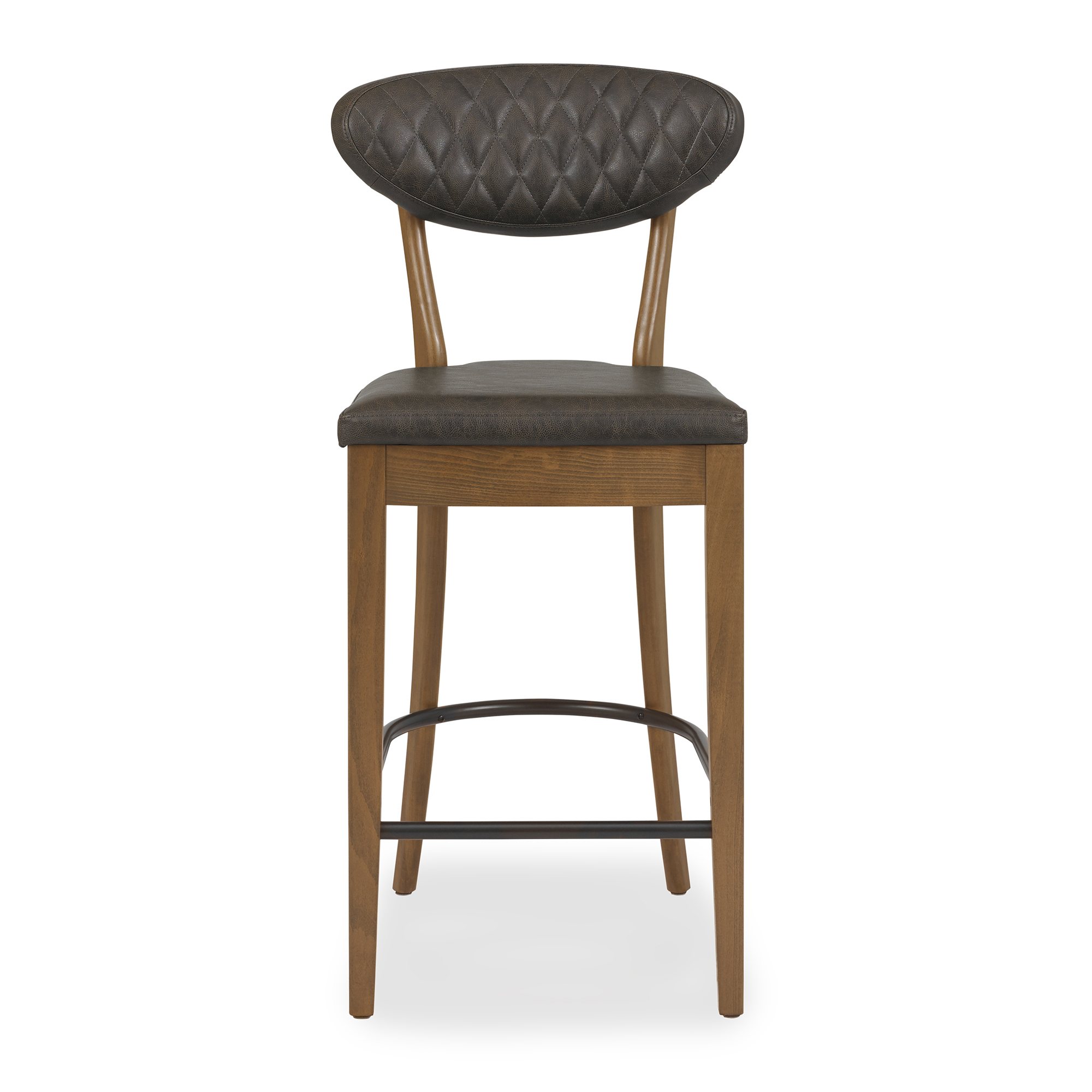 Home Origins Bosco Rustic Oak Upholstered Barstool- Old West Vintage Bonded Leather- front on