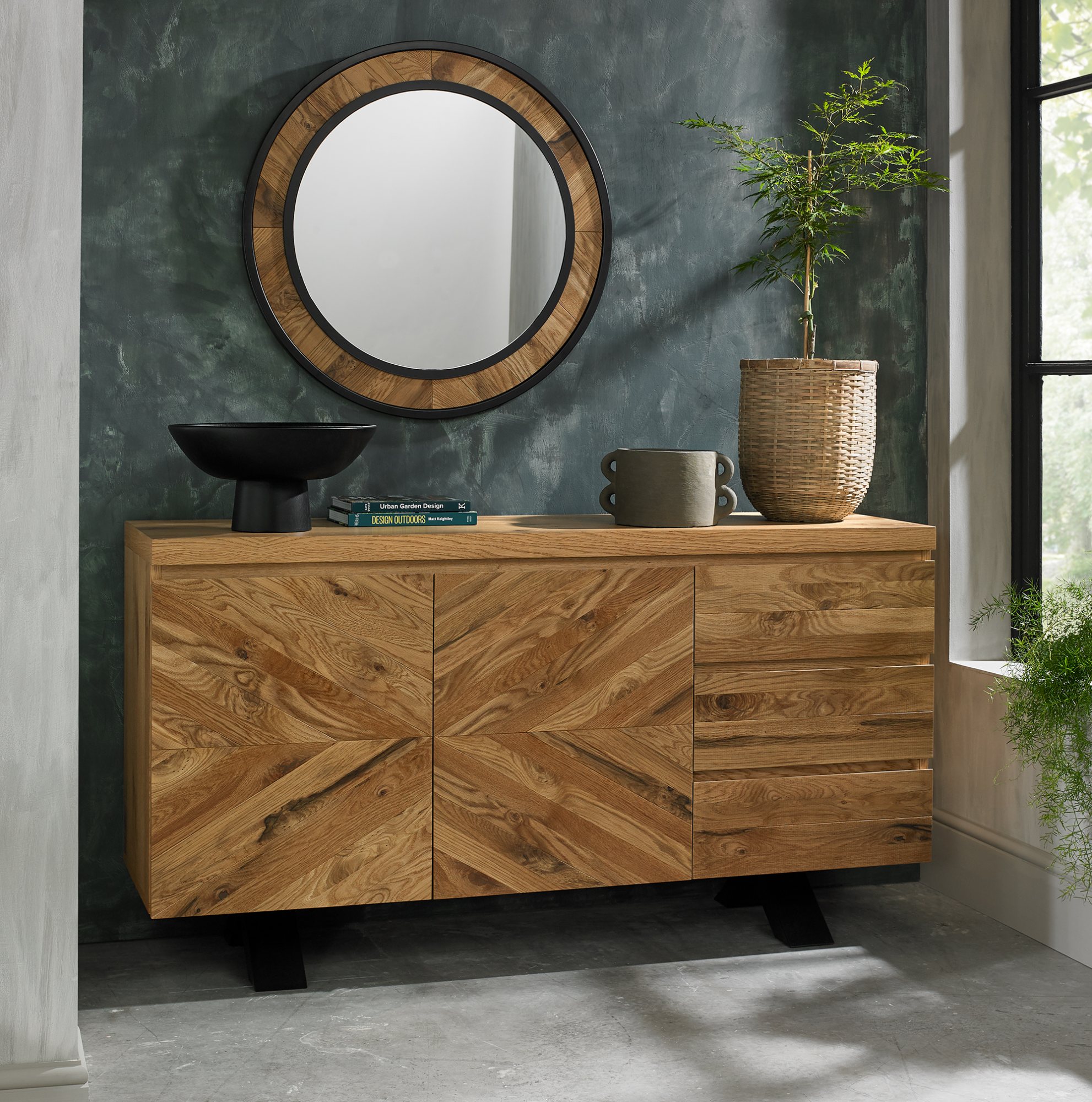 Home Origins Bosco Rustic Oak Wall Mirror- feature with sideboard