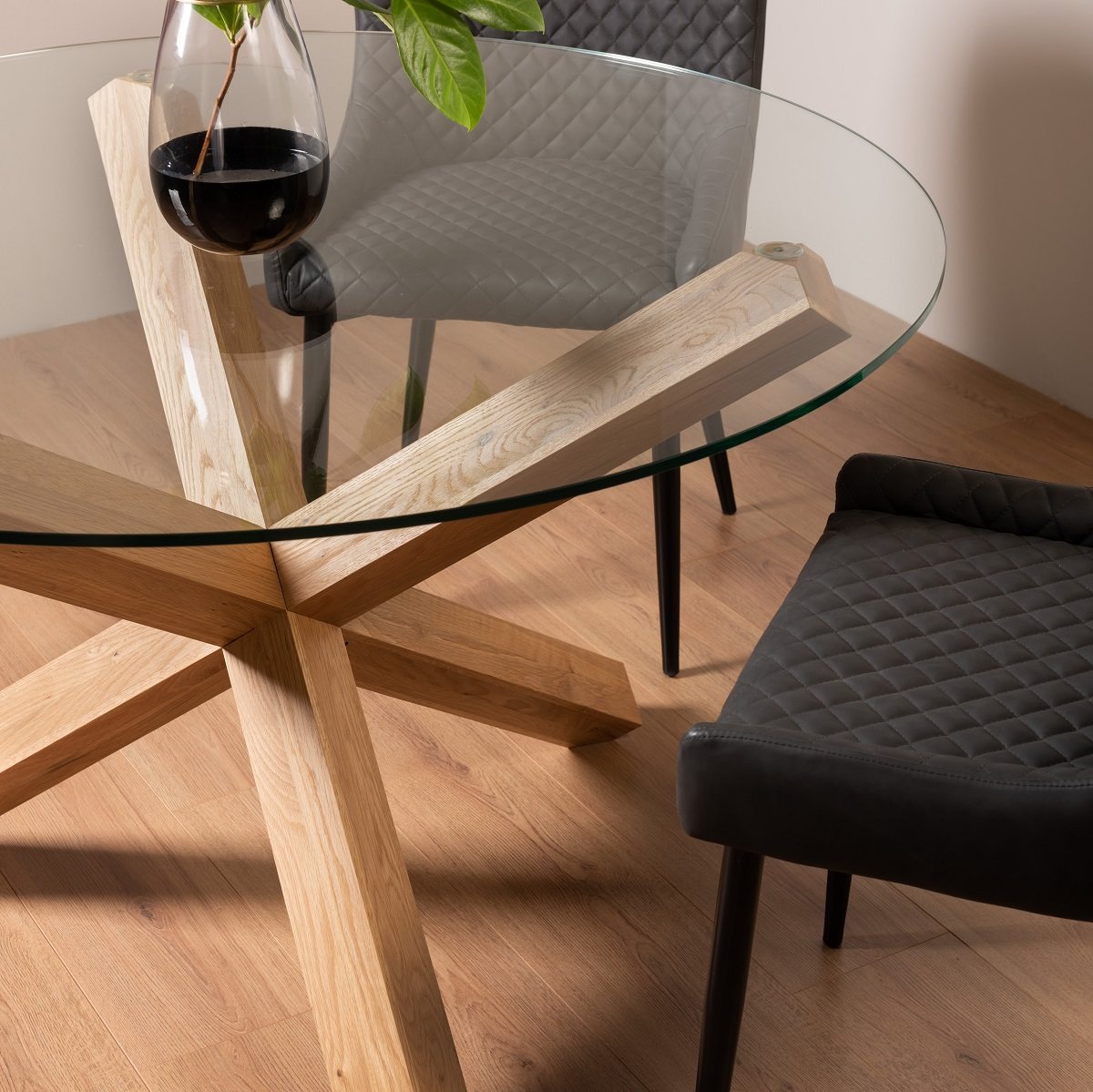 Goya - Light Oak Glass 4 Seater Circular Dining Table