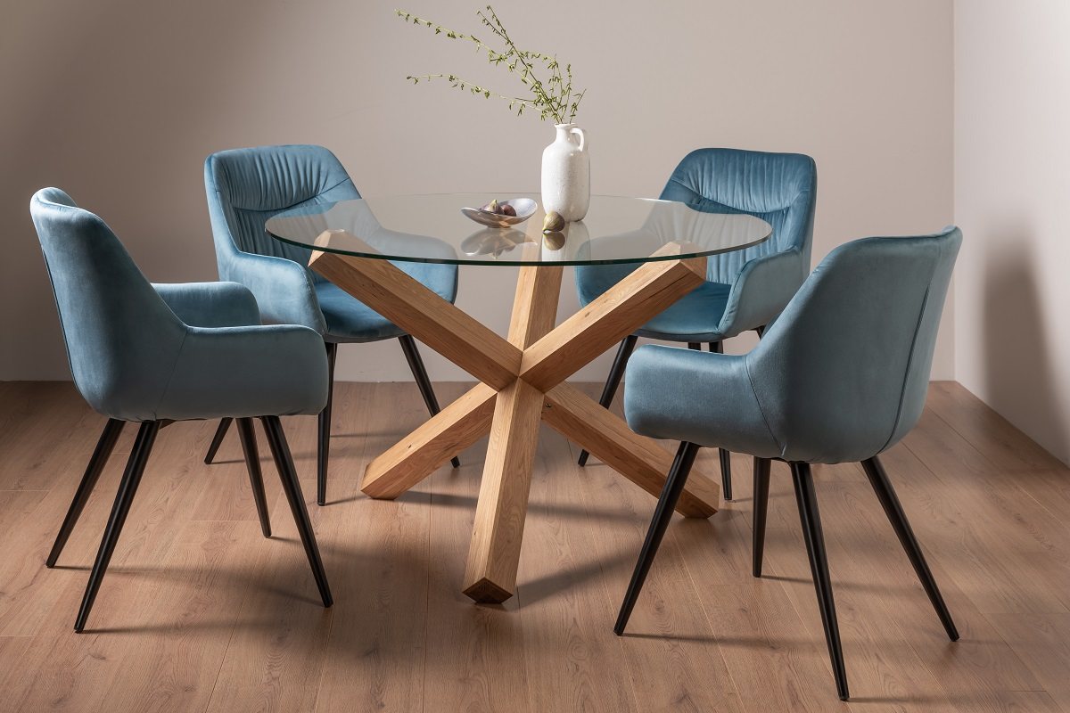 Goya - Light Oak Glass 4 Seater Circular Dining Table