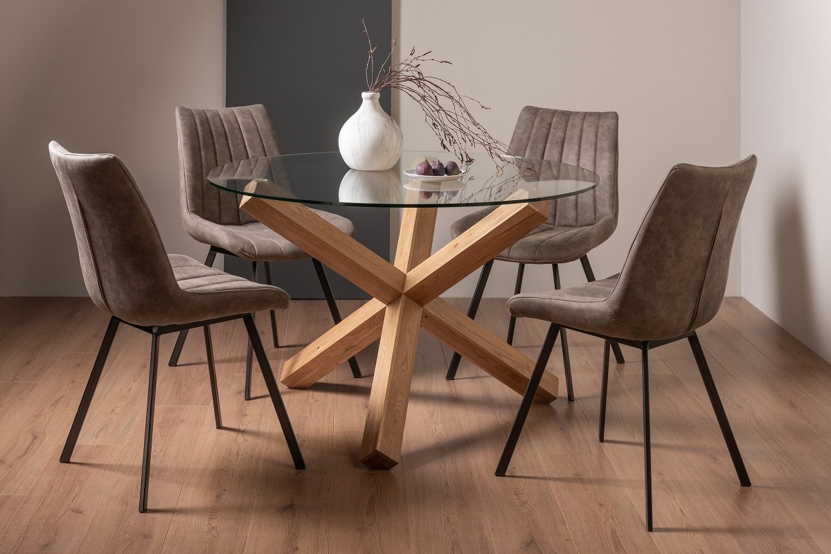 Goya - Light Oak Glass 4 Seater Circular Dining Table