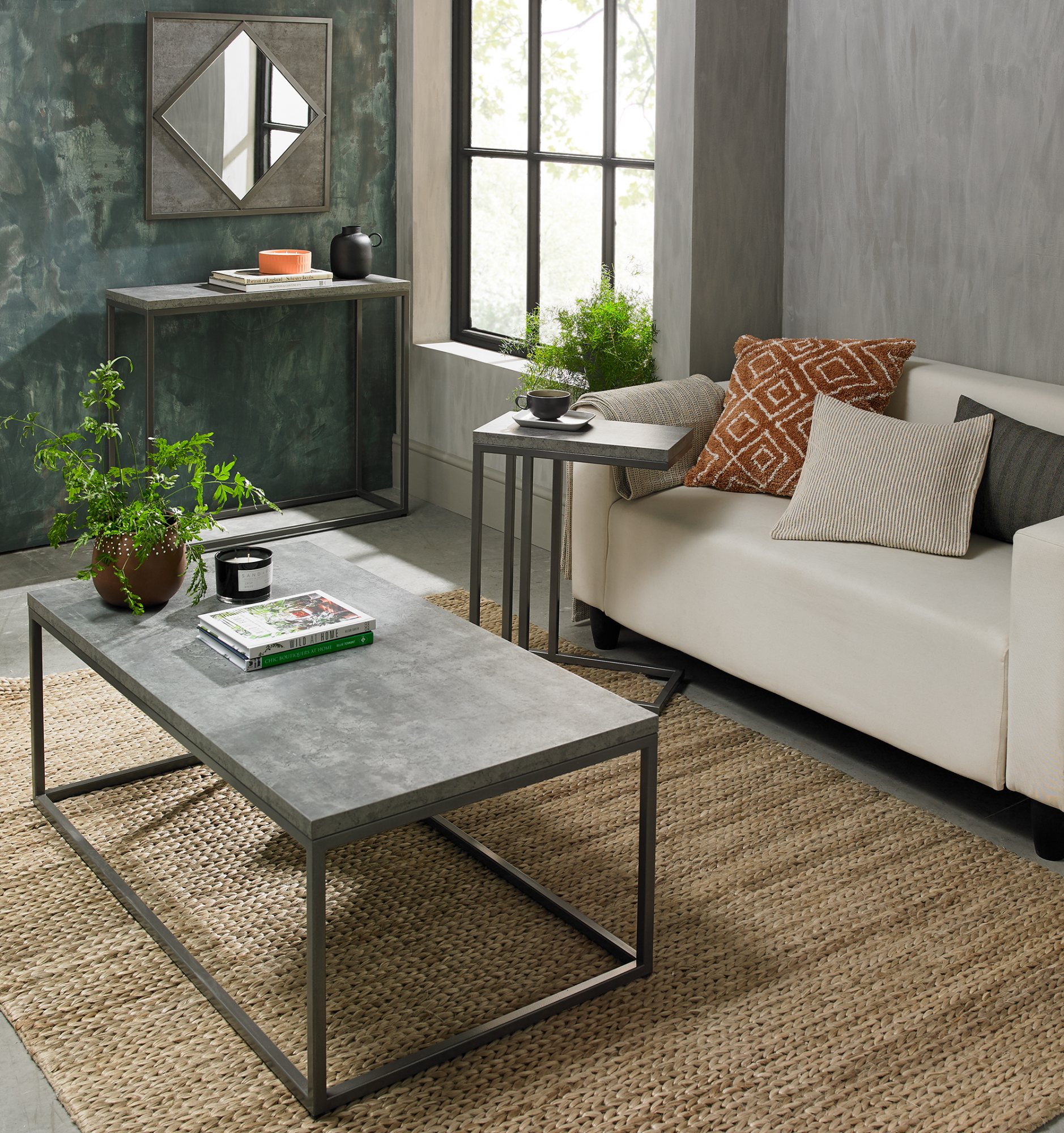 Home Origins Degas Zinc & Dark Grey Nest of Lamp Tables - narrow console - square mirror - side table -sofa table
