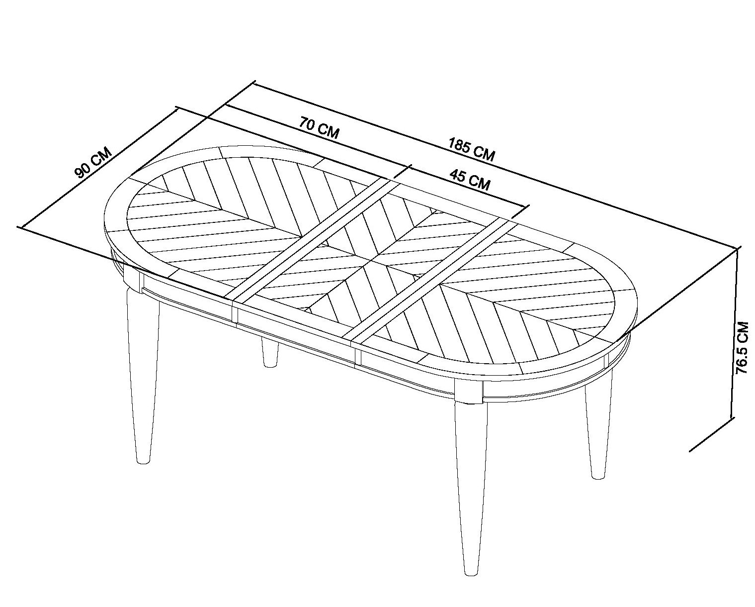 Home Origins Monet Silver Grey 4-6 Seat Extending Dining Table- line drawing