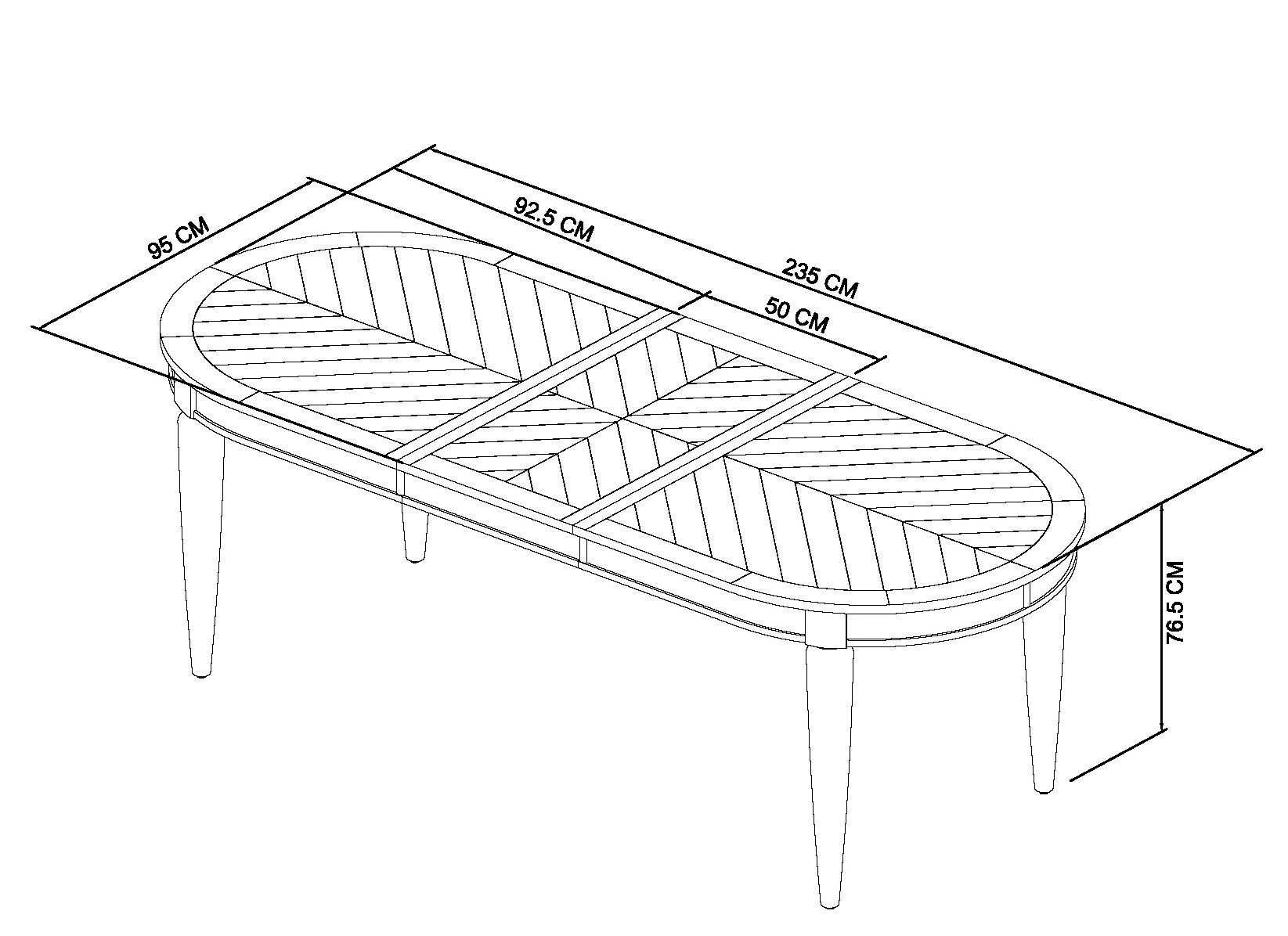 Home Origins Monet Silver Grey 6-8 Seat Extending Dining Table- line drawing