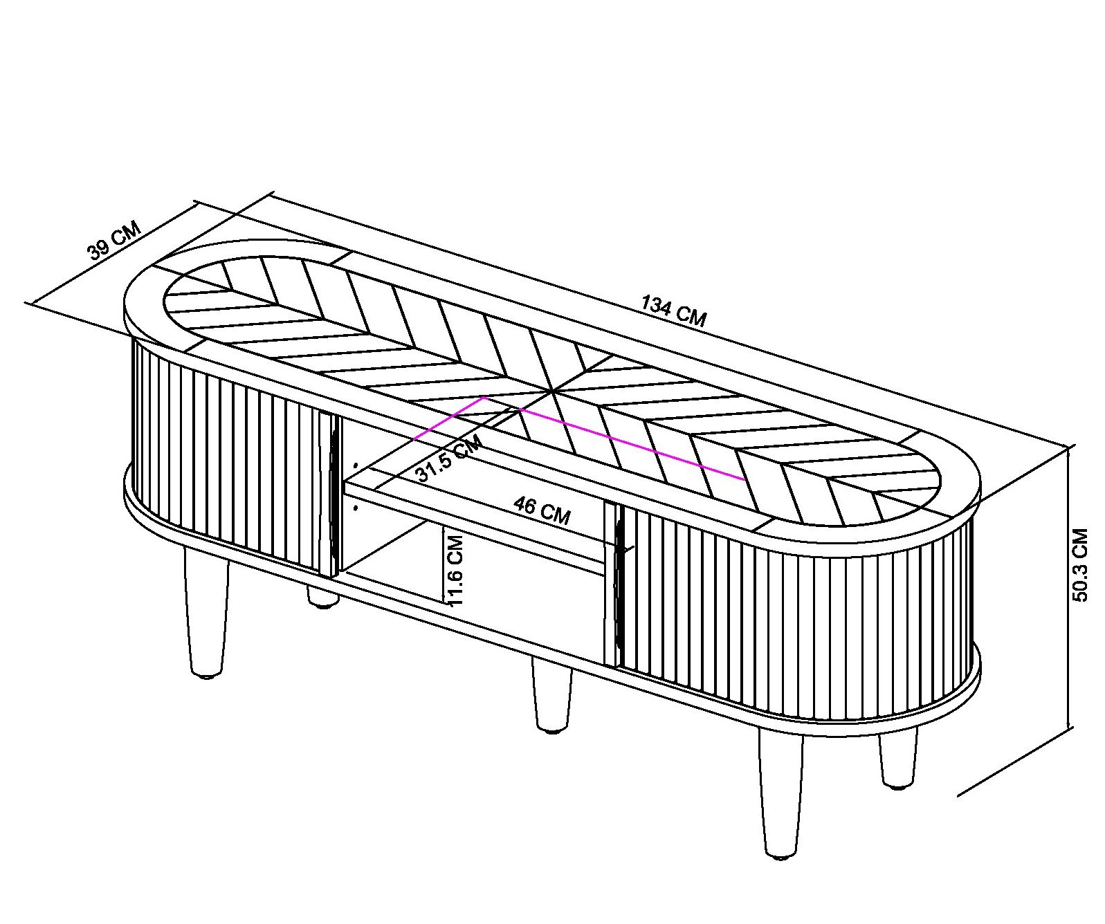 Home Origins Monet Silver Grey Entertainment Unit- line drawing
