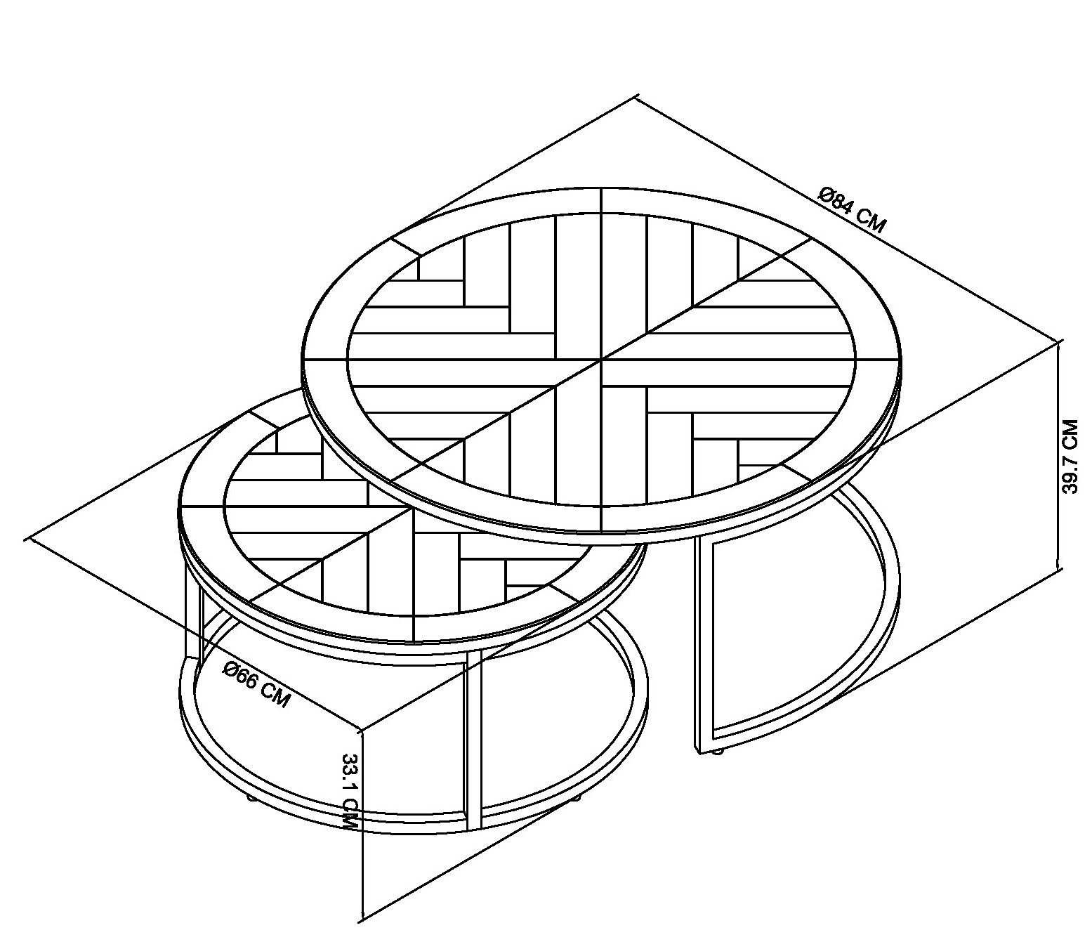 Home Origins Monet Silver Grey Nest of Coffee Table- line drawing