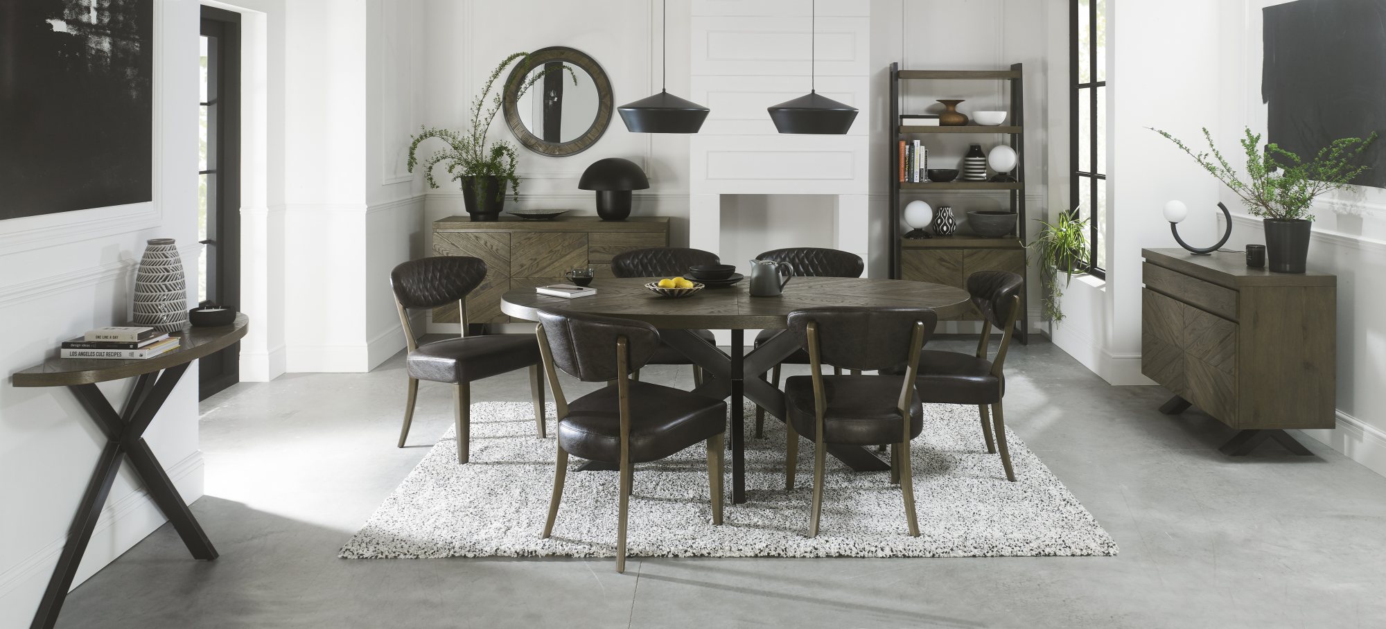 Home Origins Bosco Fumed Oak 6 Seater Dining Table & 6 Bosco Fumed Oak Upholstered Chairs- Old West Vintage- lifestyle