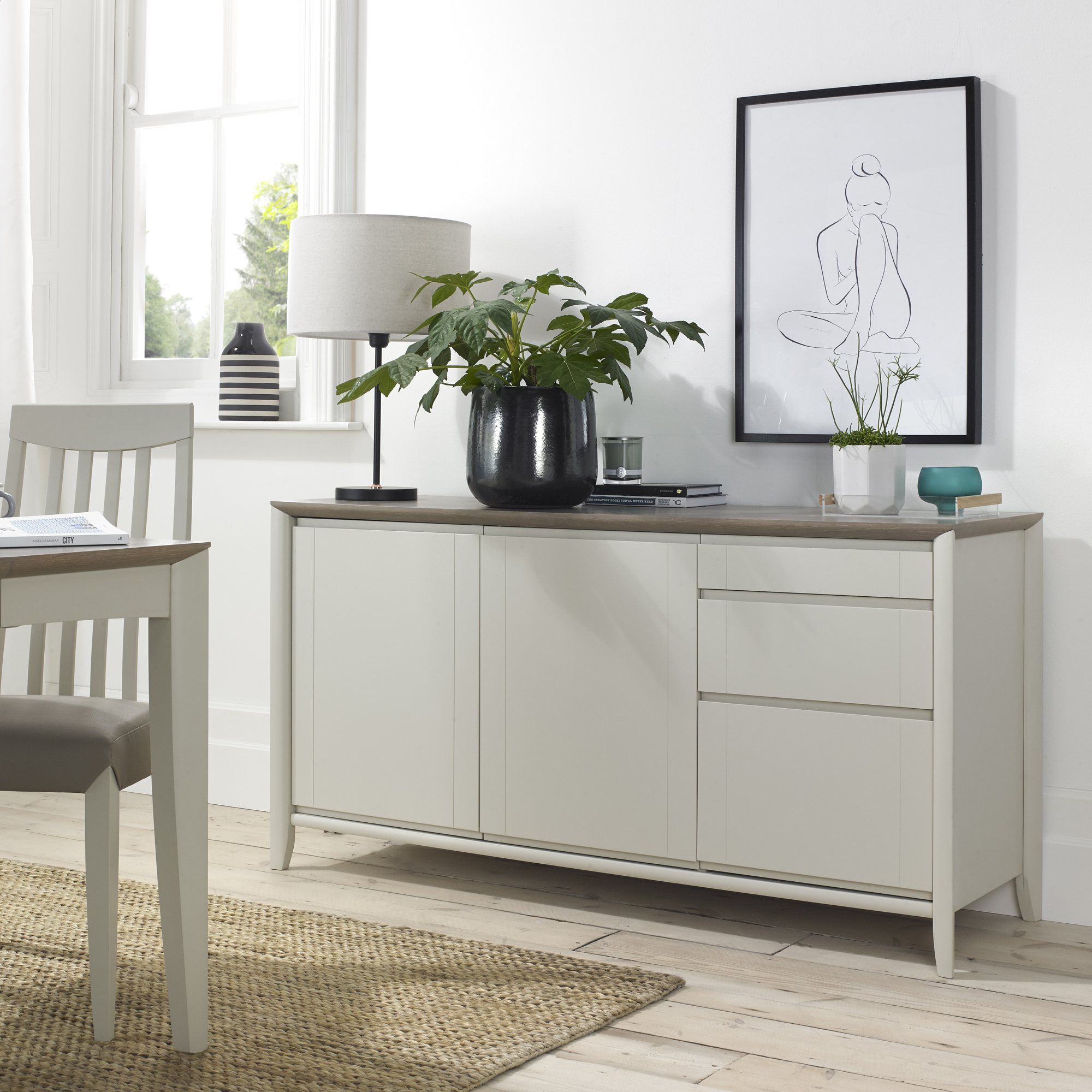 Jasper Grey Washed Oak & Soft Grey Wide Sideboard