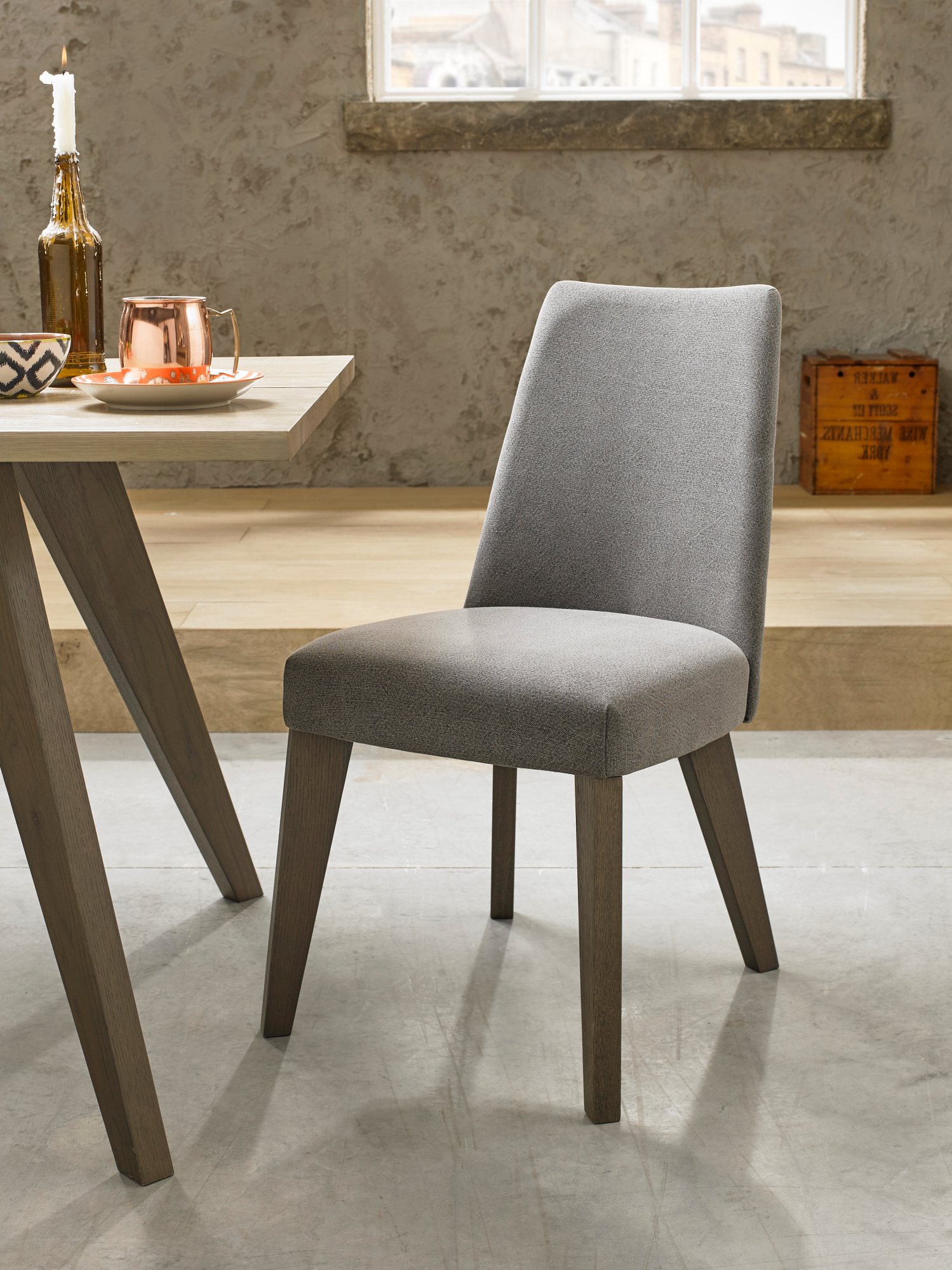 Home Origins Garner Aged Oak Upholstered Smoke Grey Chairs - feature shot