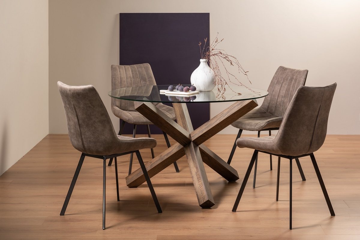 Goya - Dark Oak Glass 4 Seater Circular Dining Table