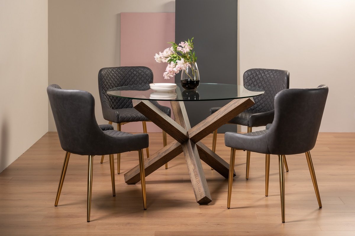 Goya - Dark Oak Glass 4 Seater Circular Dining Table