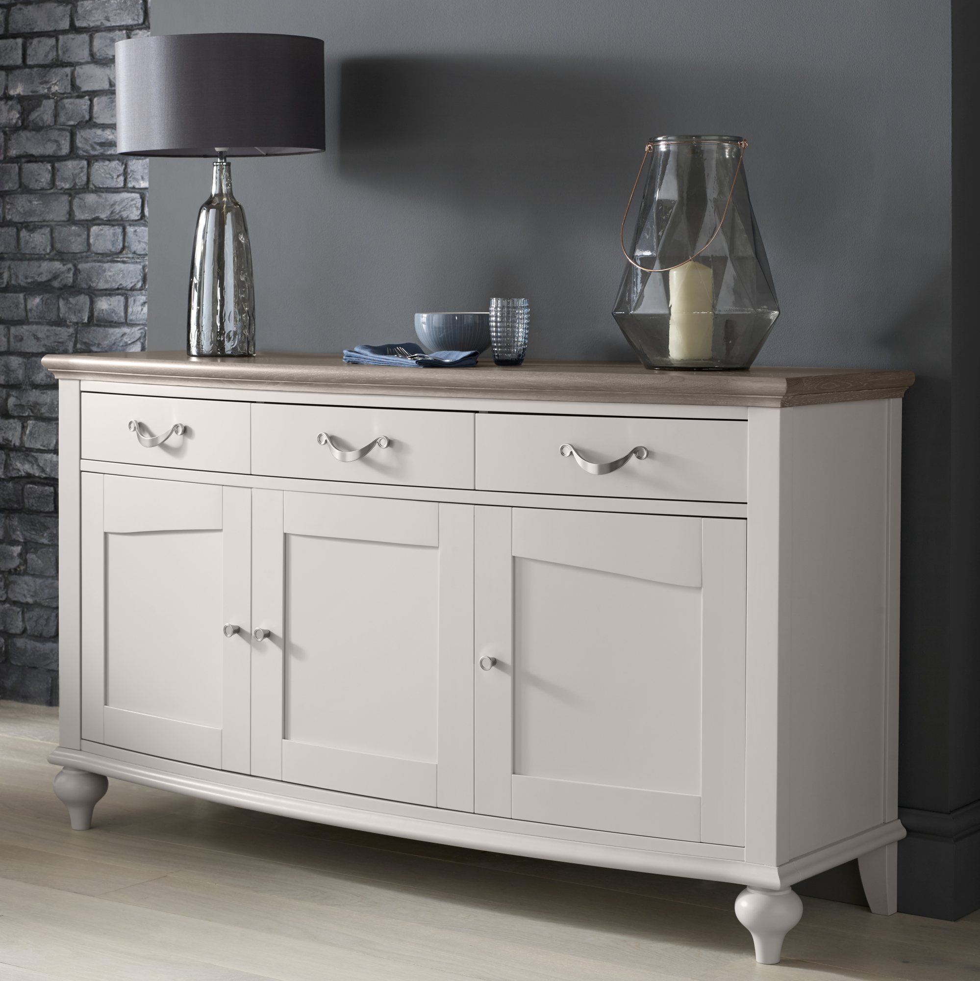 Miller Grey Washed Oak & Soft Grey Wide Sideboard