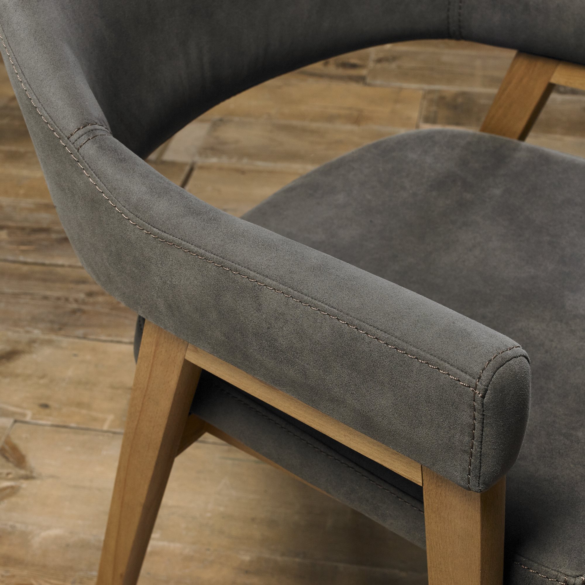 Rosen - Rustic Oak Dining Arm Chair in Dark Grey Fabric (Pair)